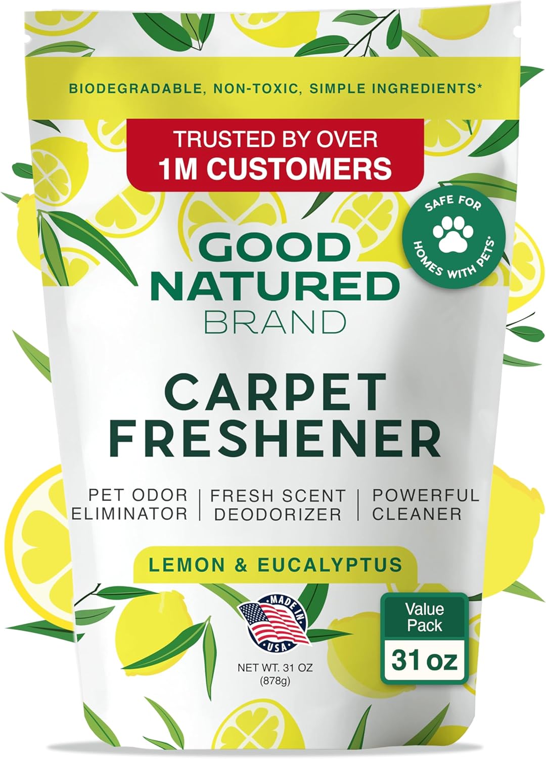 Good Natured Brand | Carpet Freshener & Deodorizer Powder | 31 oz Pet Odor Eliminator for Strong Odor & Pet Urine | Fresh Natural Lemon & Eucalyptus Scent | Biodegradable, Safe for Homes with Pets Good Natured Brand | Carpet Freshener & Deodorizer Powder | 31 oz Pet Odor Eliminator for Strong Odor & Pet Urine | Fresh Natural Lemon & Eucalyptus Scent | Biodegradable, Safe for Homes with Pets