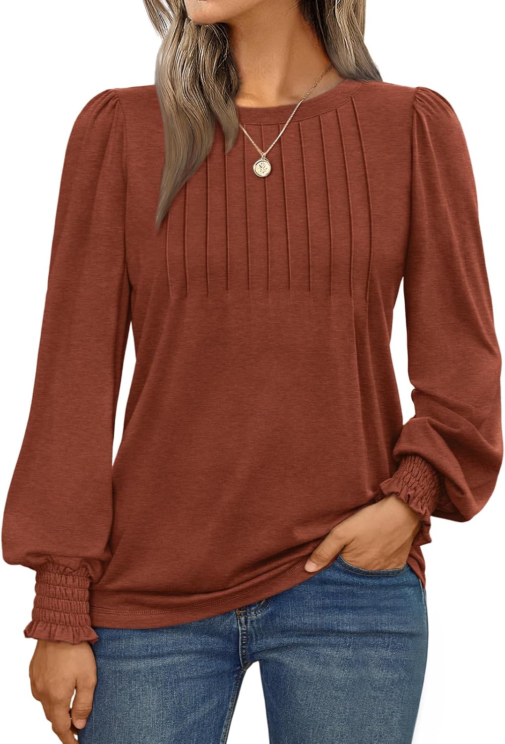 AUTOMET Long Sleeve Shirts Womens Pleated Business Casual Blouses with Smocked Cuffs AUTOMET Long Sleeve Shirts Womens Pleated Business Casual Blouses with Smocked Cuffs