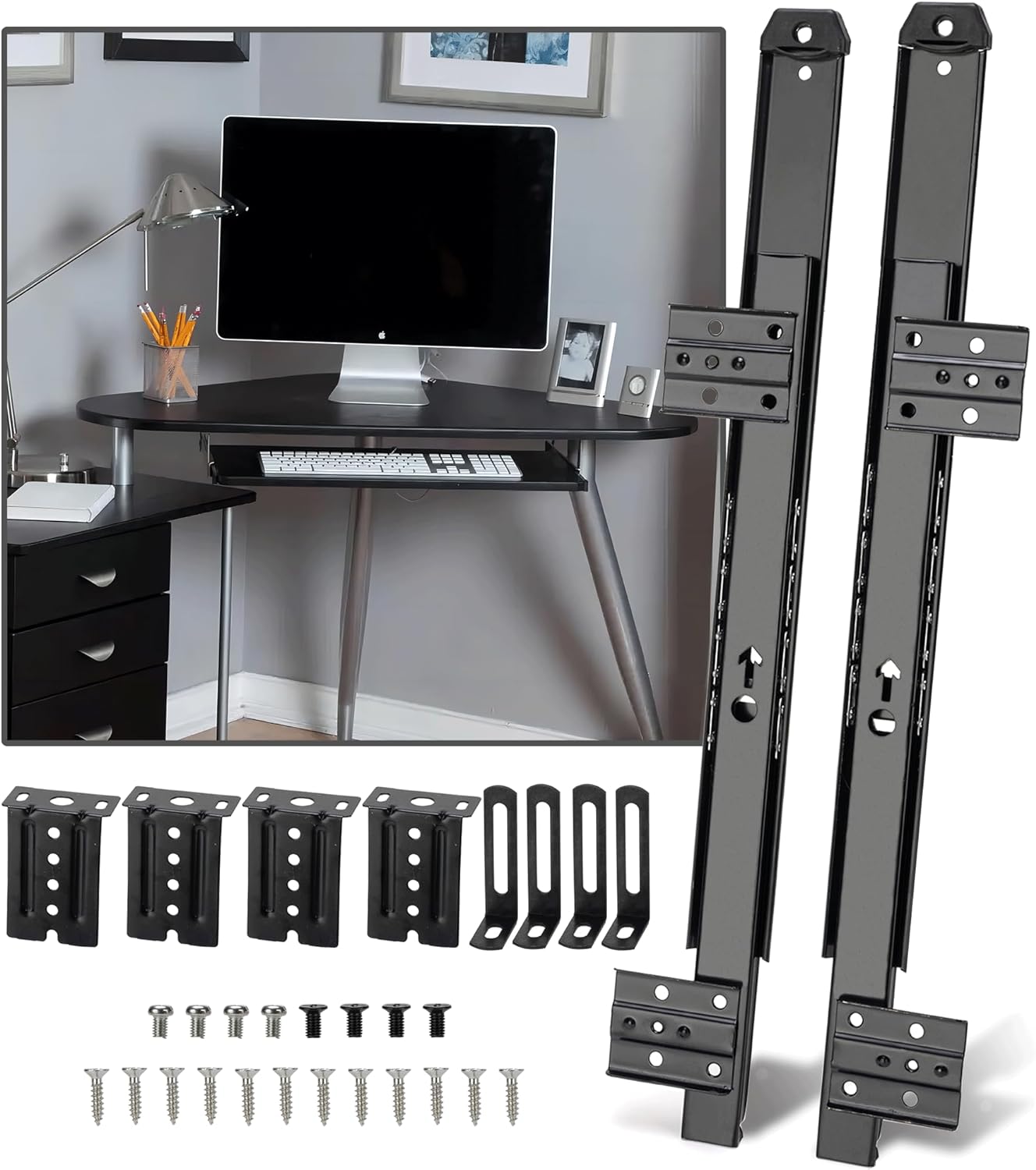 14″ Keyboard Slide Heavy Duty Ball Bearing Slides Computer Tray Under Desk Rails Rack Cabinet Furniture Drawer Hardware Accessories with Adjustable Height Bracket & L Extension Support Bracket (Black) 14″ Keyboard Slide Heavy Duty Ball Bearing Slides Computer Tray Under Desk Rails Rack Cabinet Furniture Drawer Hardware Accessories with Adjustable Height Bracket & L Extension Support Bracket (Black)