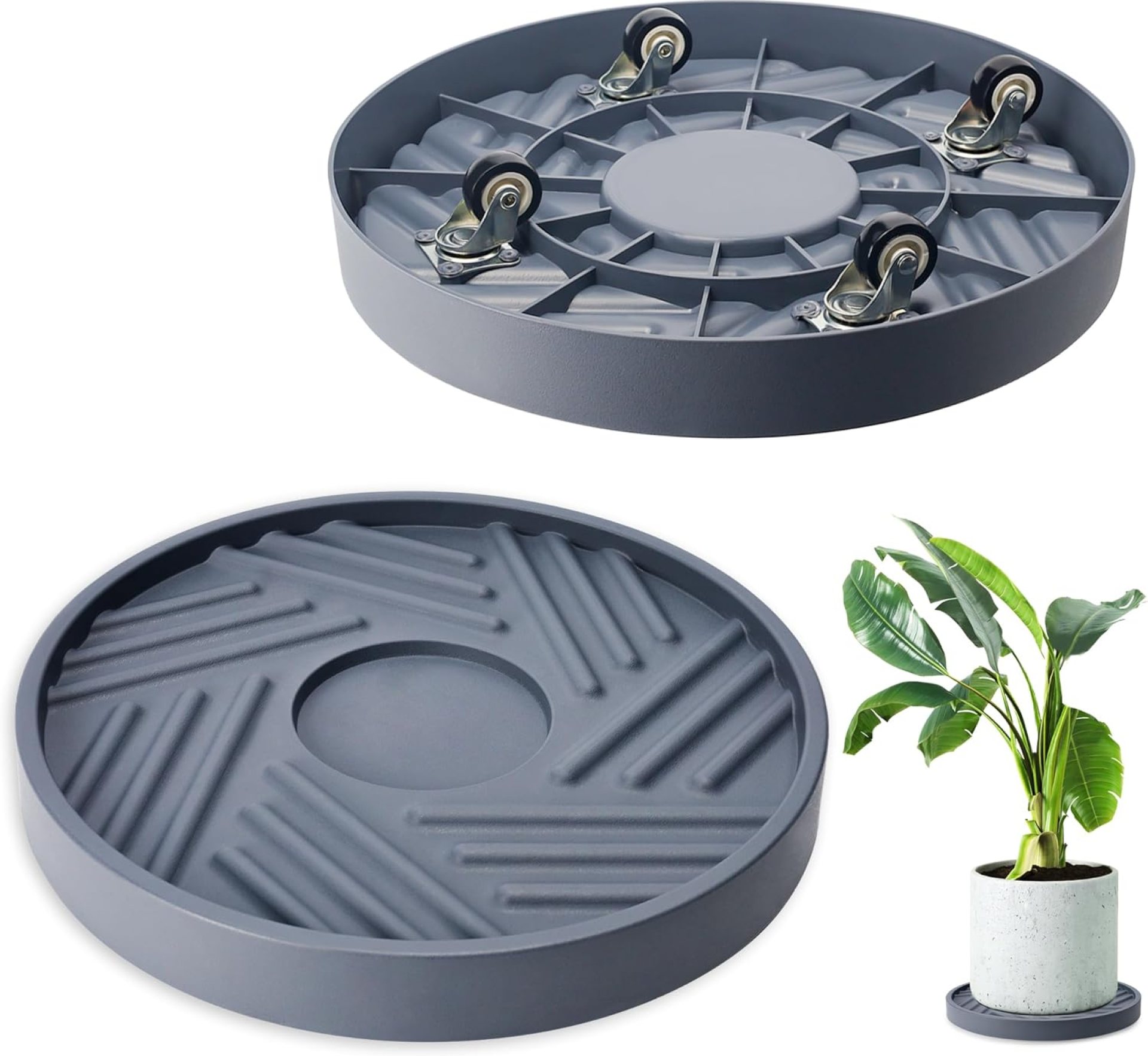 2PCS Round Plant Caddy with Hidden Wheels, Heavy Duty Rolling Plant Stand Caddy with Wheels, Pot Base for Indoor Outdoor, Gray, 10 inches 2PCS Round Plant Caddy with Hidden Wheels, Heavy Duty Rolling Plant Stand Caddy with Wheels, Pot Base for Indoor Outdoor, Gray, 10 inches