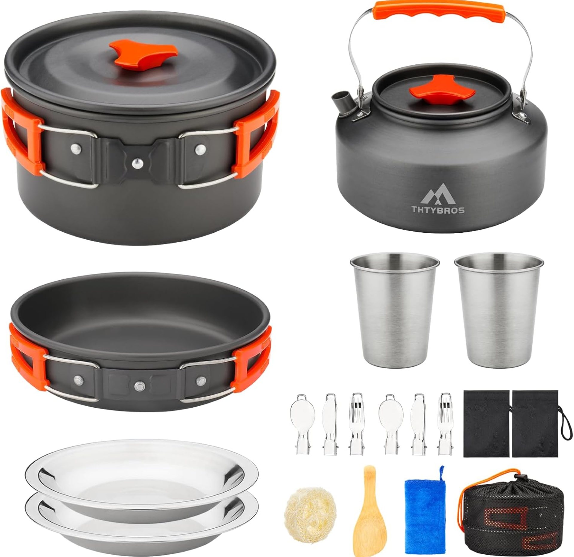 17pcs Camping Cookware Kit, 0.45Gal Pot, 7inches Pan,0.30Gal Kettle Set with 2 Set Stainless Steel Cups Plates Forks Knives Spoons for Hiking,Camping,Backpacking,Outdoor Cooking and Picnic 17pcs Camping Cookware Kit, 0.45Gal Pot, 7inches Pan,0.30Gal Kettle Set with 2 Set Stainless Steel Cups Plates Forks Knives Spoons for Hiking,Camping,Backpacking,Outdoor Cooking and Picnic
