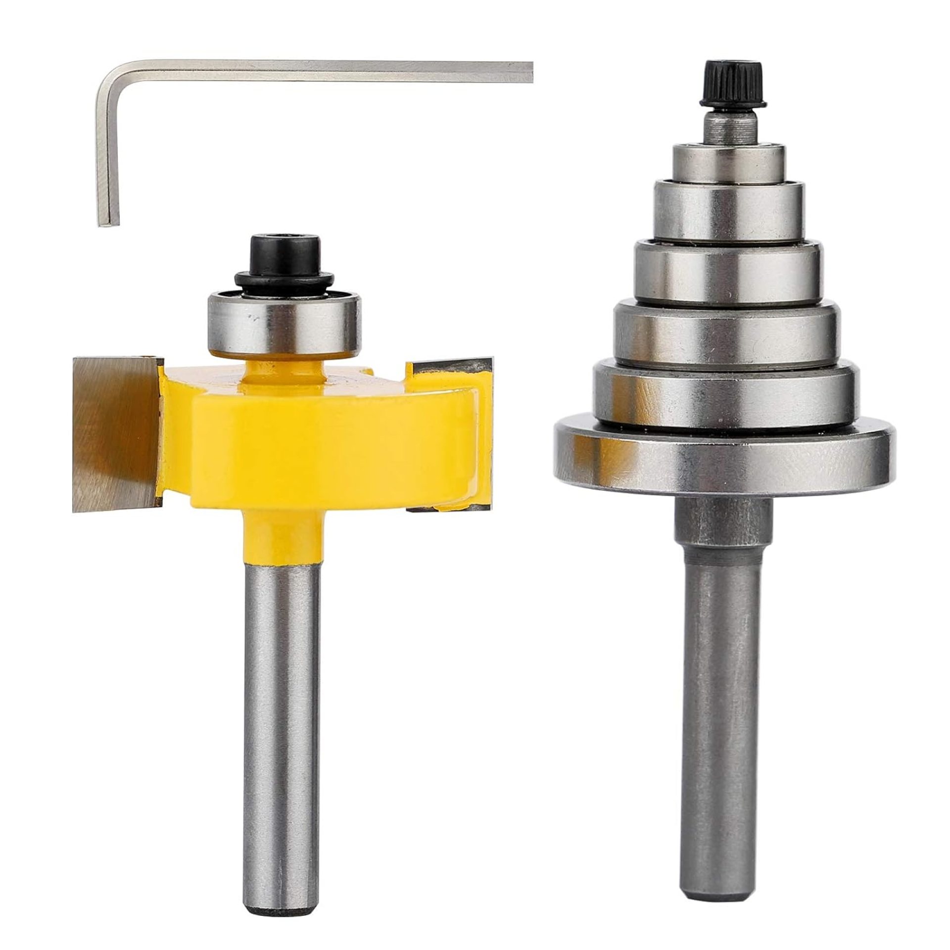1/4-Inch Shank Rabbet Router Bit with 6 Bearings Set – 1/8″, 1/4″, 5/16″, 3/8″, 7/16″, 1/2″ Interchangeable Bearings 1/4-Inch Shank Rabbet Router Bit with 6 Bearings Set – 1/8″, 1/4″, 5/16″, 3/8″, 7/16″, 1/2″ Interchangeable Bearings