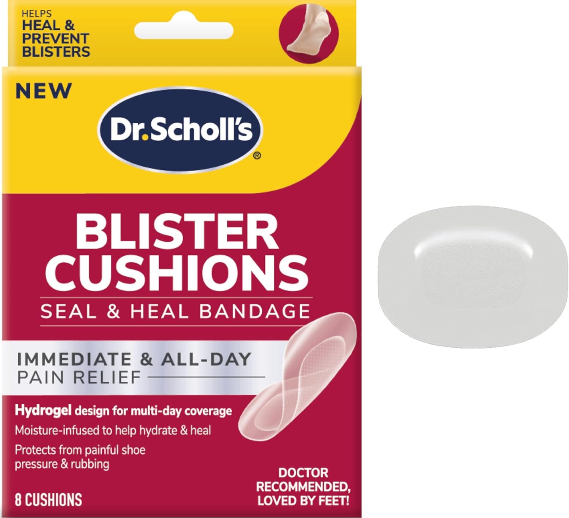 Dr. Scholl’s Blister Cushions Seal & Heal Bandage with Hydrogel Technology, 8 ct // Immediate & All-Day Pain Relief, Thin, Flexible & Nearly Invisible, Moisture-Infused Dr. Scholl’s Blister Cushions Seal & Heal Bandage with Hydrogel Technology, 8 ct // Immediate & All-Day Pain Relief, Thin, Flexible & Nearly Invisible, Moisture-Infused
