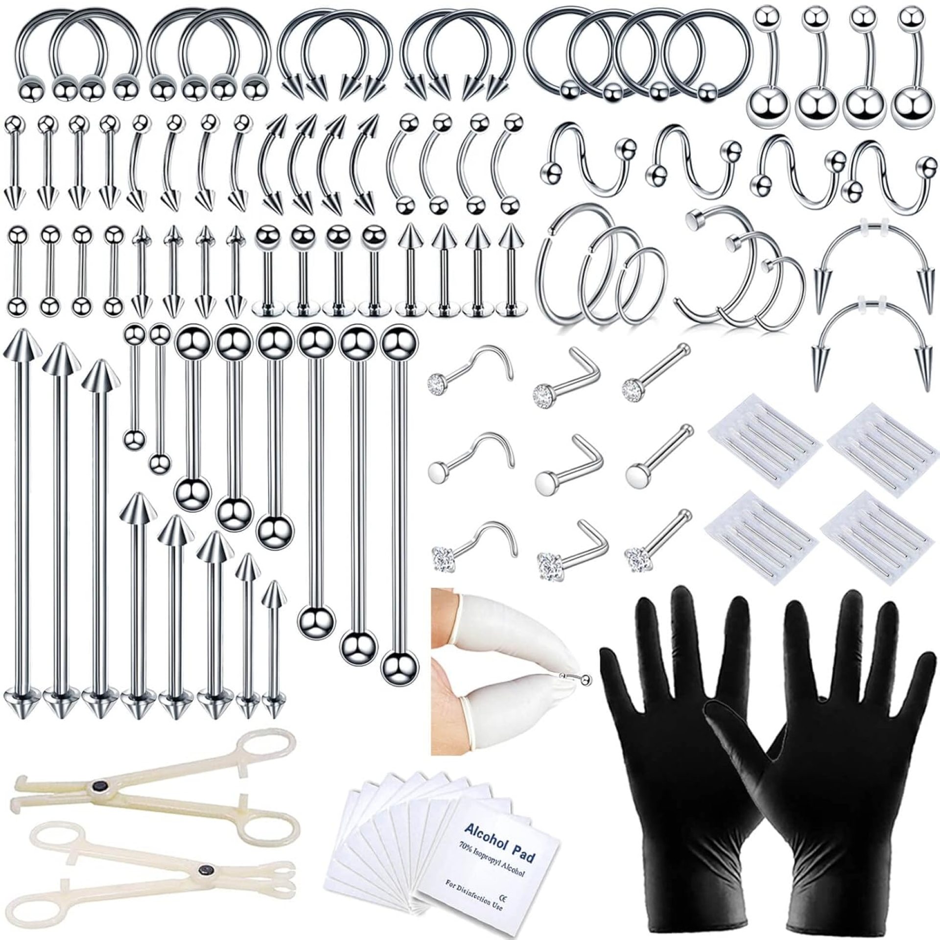 120 PCS Body Piercing Kit Nose Stud Piercing Kits for All Body Piercings Stainless Steel Jewelry with 12G 14G 16G Piercing Needles for Ear Cartilage Tragus Nose Septum Lip Nipple Belly Button 120 PCS Body Piercing Kit Nose Stud Piercing Kits for All Body Piercings Stainless Steel Jewelry with 12G 14G 16G Piercing Needles for Ear Cartilage Tragus Nose Septum Lip Nipple Belly Button