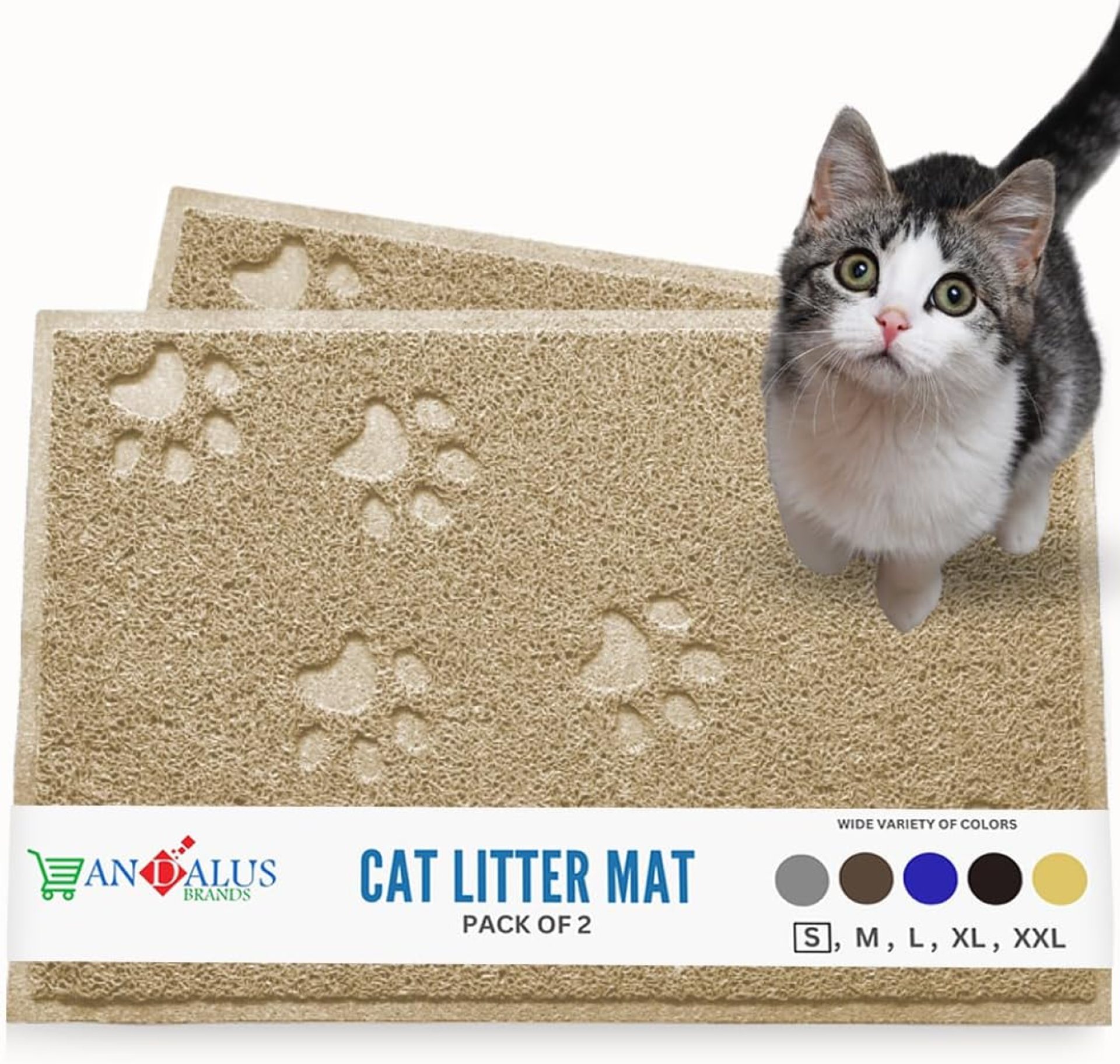 Andalus Small Cat Litter Mat, Pack of 2 – Waterproof, Non-Slip & Easy to Clean Cat Litter Box Mat for Extra Efficient Pet Litter-Trapping, Beige (15.75” X 11.75”) Andalus Small Cat Litter Mat, Pack of 2 – Waterproof, Non-Slip & Easy to Clean Cat Litter Box Mat for Extra Efficient Pet Litter-Trapping, Beige (15.75” X 11.75”)