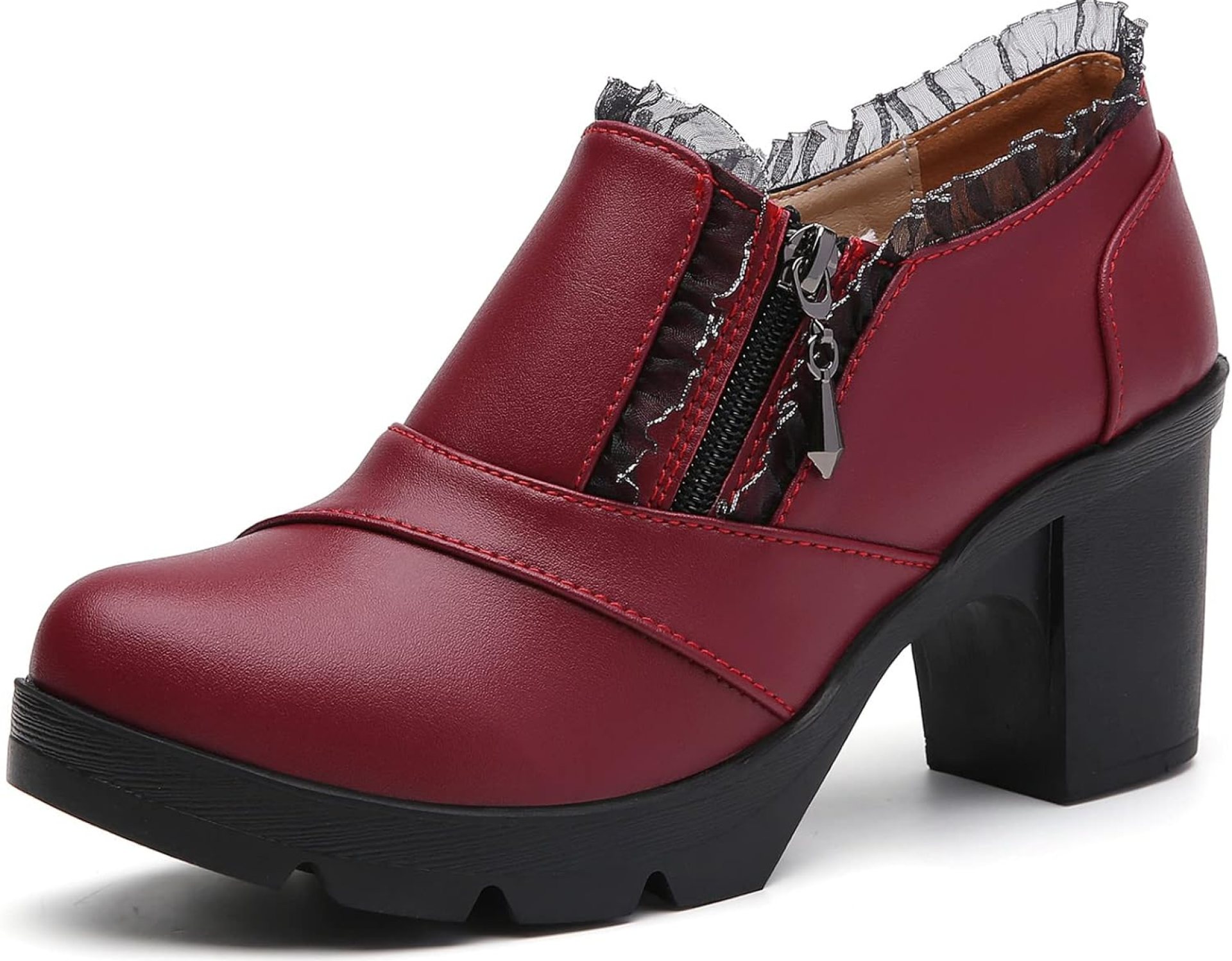 DADAWEN Women’s Casual Zipper Lace Platform Mid-Heel Square Toe Oxfords Dress Shoes DADAWEN Women’s Casual Zipper Lace Platform Mid-Heel Square Toe Oxfords Dress Shoes