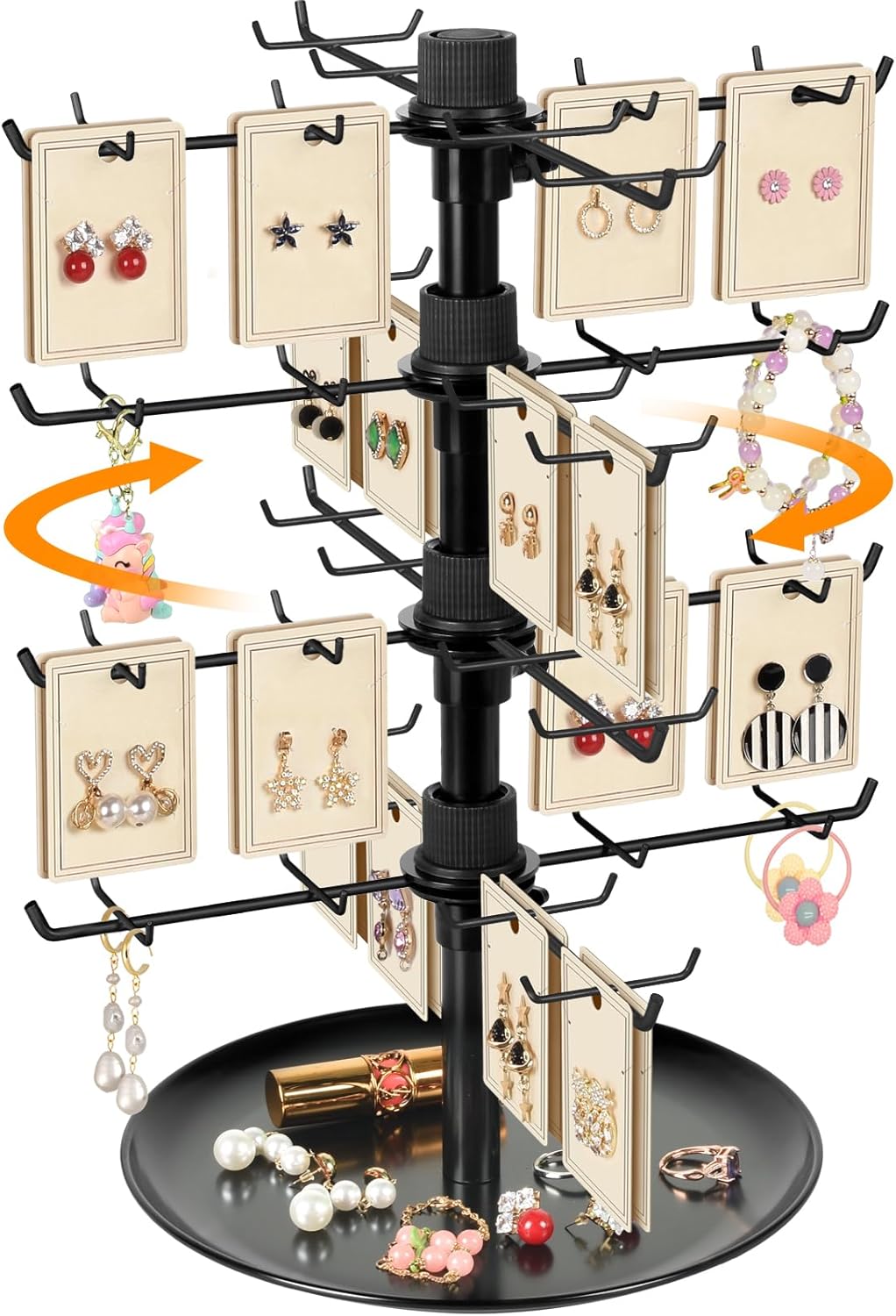 Earring Display Stand for Selling, 4-Tier Rotating Jewelry Display for Vendors with 80 Hooks, Earring Rack Keychain Hair Ribbon Holder Necklace and Bracelet Organizer for Craft Fairs Earring Display Stand for Selling, 4-Tier Rotating Jewelry Display for Vendors with 80 Hooks, Earring Rack Keychain Hair Ribbon Holder Necklace and Bracelet Organizer for Craft Fairs