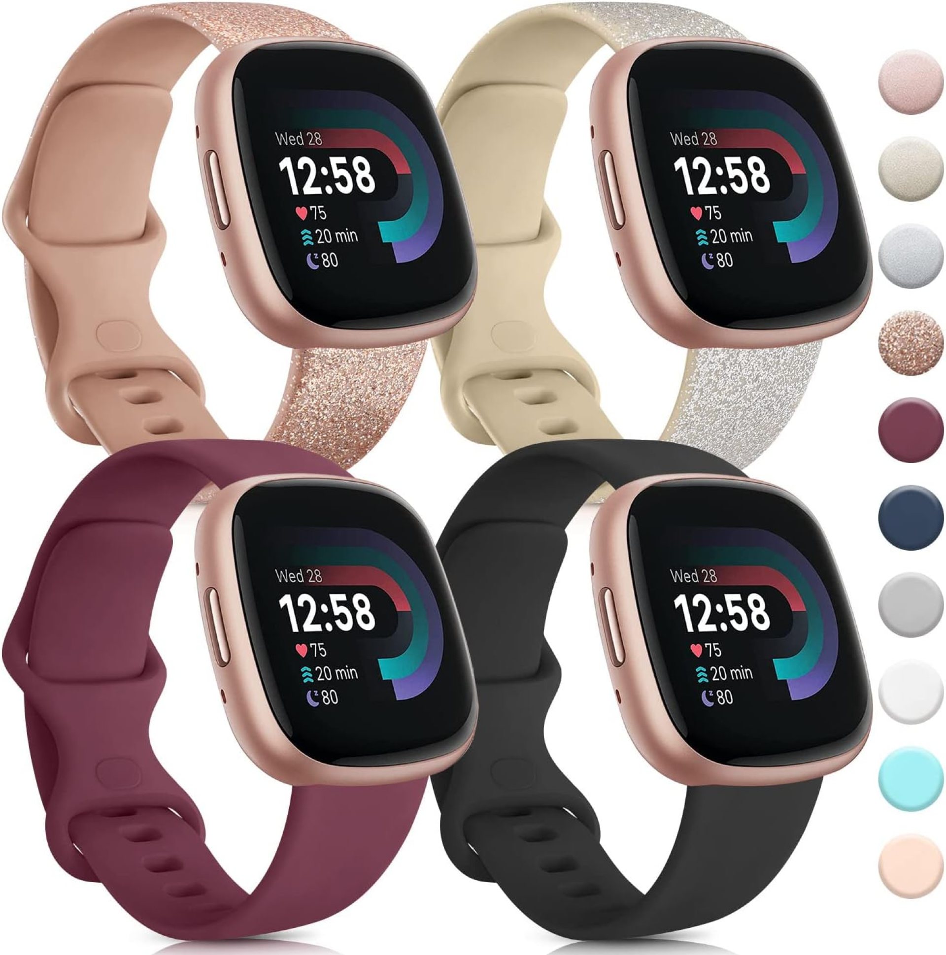 4 PACK Bands Compatible with Fitbit Sense 2 / Sense Bands/Fitbit Versa 4/ Versa 3 Bands Women Men, Classic Soft Silicone Straps for Fitbit Sense 2 / Sense/Versa 4 / Versa 3 Smart Watch 4 PACK Bands Compatible with Fitbit Sense 2 / Sense Bands/Fitbit Versa 4/ Versa 3 Bands Women Men, Classic Soft Silicone Straps for Fitbit Sense 2 / Sense/Versa 4 / Versa 3 Smart Watch