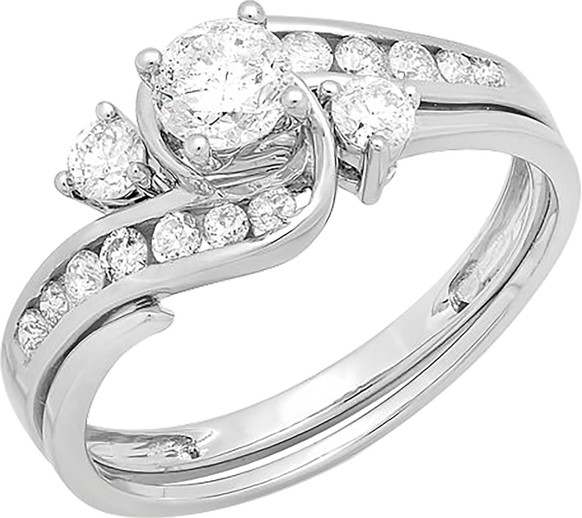 Dazzlingrock Collection 1.30 cttw Round White Diamond Swirl Engagement Ring Set for Women in 14K Solid Gold Dazzlingrock Collection 1.30 cttw Round White Diamond Swirl Engagement Ring Set for Women in 14K Solid Gold