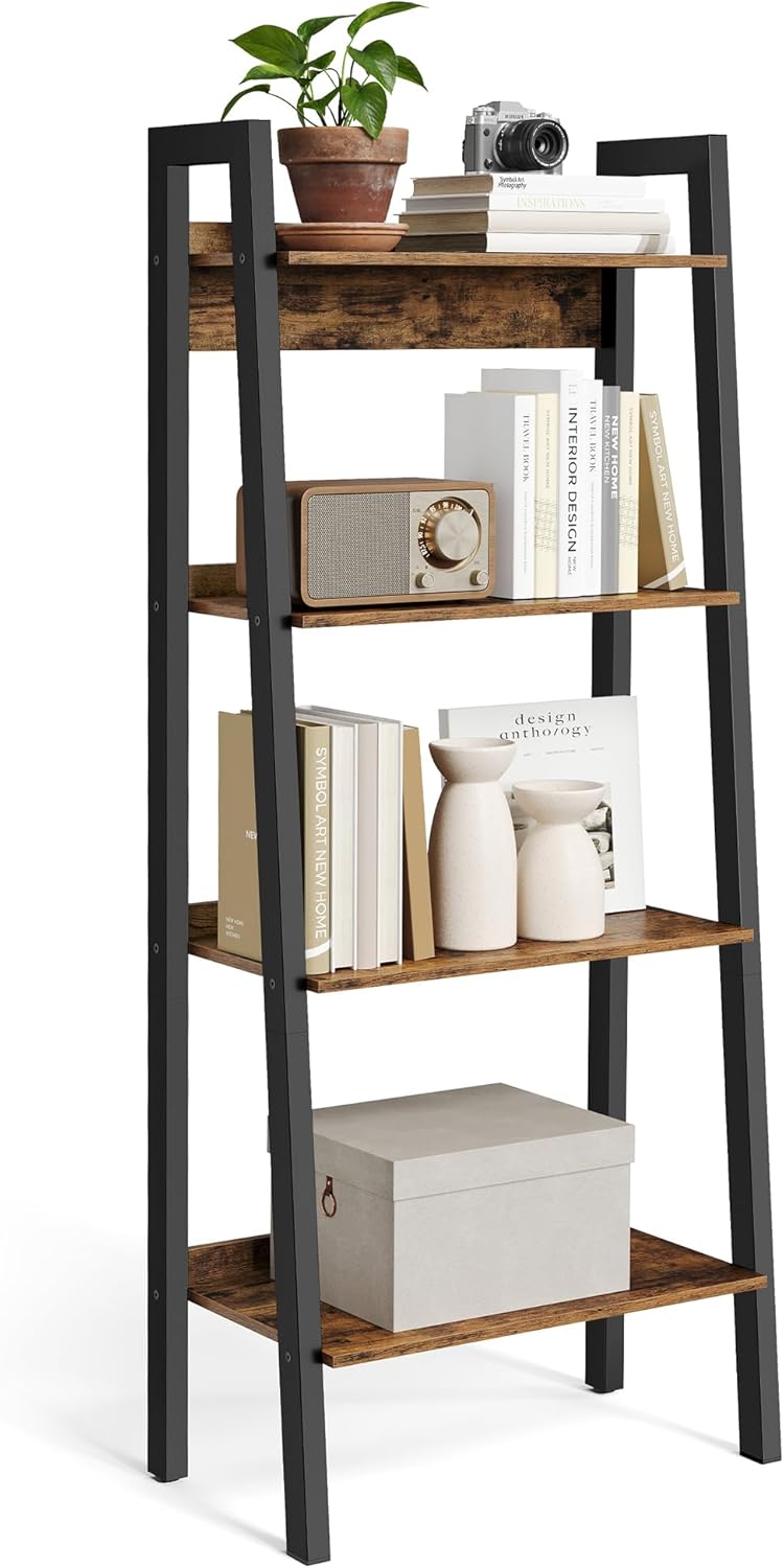 VASAGLE Bookshelf, 4-Tier Narrow Book Shelf, 12.7 x 22 x 54.1 Inches, Ladder Shelf for Home Office, Living Room, Bedroom, Kitchen, Rustic Brown and Ink Black ULLS054X01 VASAGLE Bookshelf, 4-Tier Narrow Book Shelf, 12.7 x 22 x 54.1 Inches, Ladder Shelf for Home Office, Living Room, Bedroom, Kitchen, Rustic Brown and Ink Black ULLS054X01