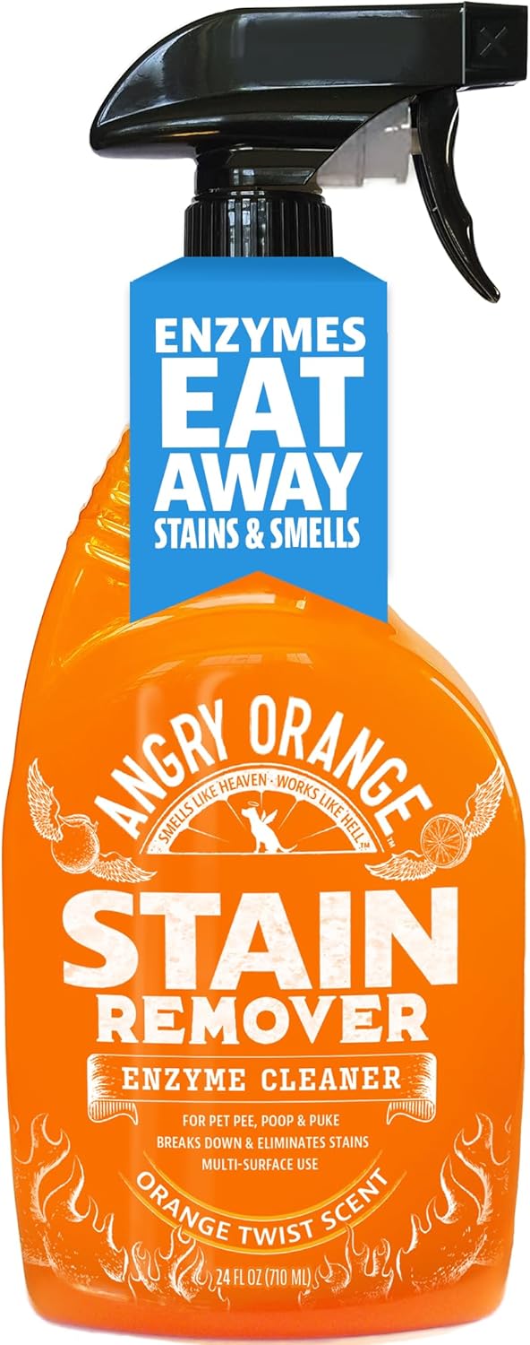 Angry Orange Stain Remover – 32oz Enzyme Pet Cleaner – Dog & Cat Urine Destroyer and Stain Remover – Citrus Spray Cleaning Solution – Puppy Supplies Angry Orange Stain Remover – 32oz Enzyme Pet Cleaner – Dog & Cat Urine Destroyer and Stain Remover – Citrus Spray Cleaning Solution – Puppy Supplies
