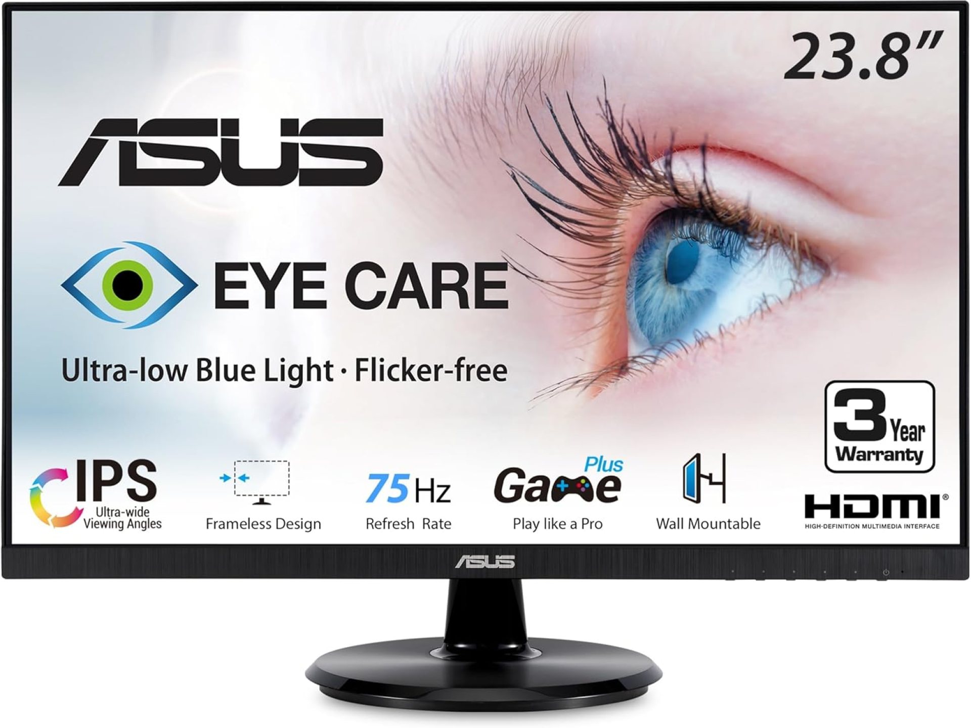 ASUS VA24DQ 23.8” Monitor, 1080P Full HD, 75Hz, IPS, Adaptive-Sync/FreeSync, Eye Care, HDMI DisplayPort VGA, Frameless, VESA Wall Mountable ,BLACK ASUS VA24DQ 23.8” Monitor, 1080P Full HD, 75Hz, IPS, Adaptive-Sync/FreeSync, Eye Care, HDMI DisplayPort VGA, Frameless, VESA Wall Mountable ,BLACK
