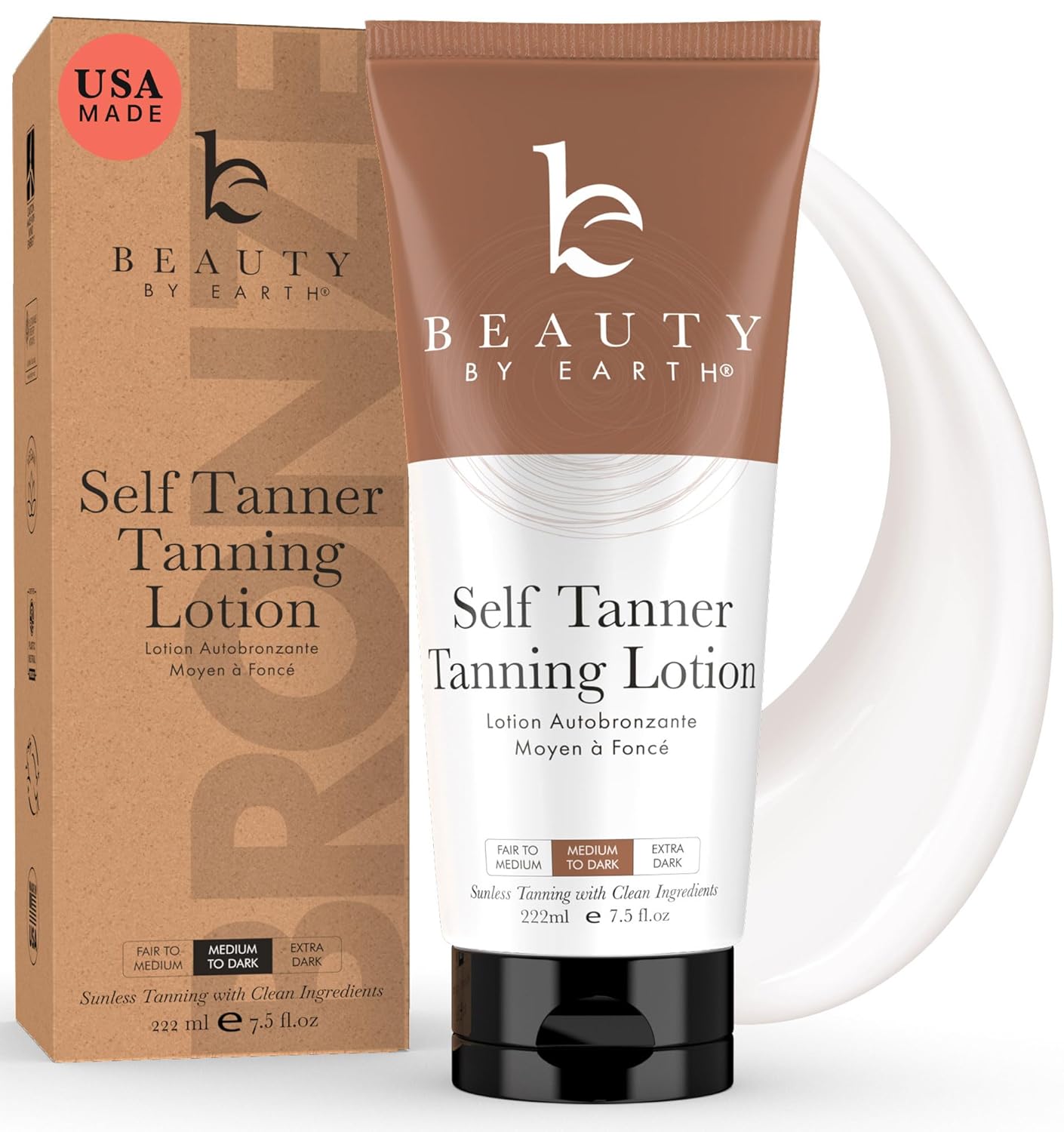 Beauty by Earth Self Tanner – USA Made with Natural & Organic Ingredients, Moisturizing Self Tanning Lotion with Aloe Vera & Coconut for a Natural Glow, Streak-Free Fake Tan, Medium to Dark Beauty by Earth Self Tanner – USA Made with Natural & Organic Ingredients, Moisturizing Self Tanning Lotion with Aloe Vera & Coconut for a Natural Glow, Streak-Free Fake Tan, Medium to Dark