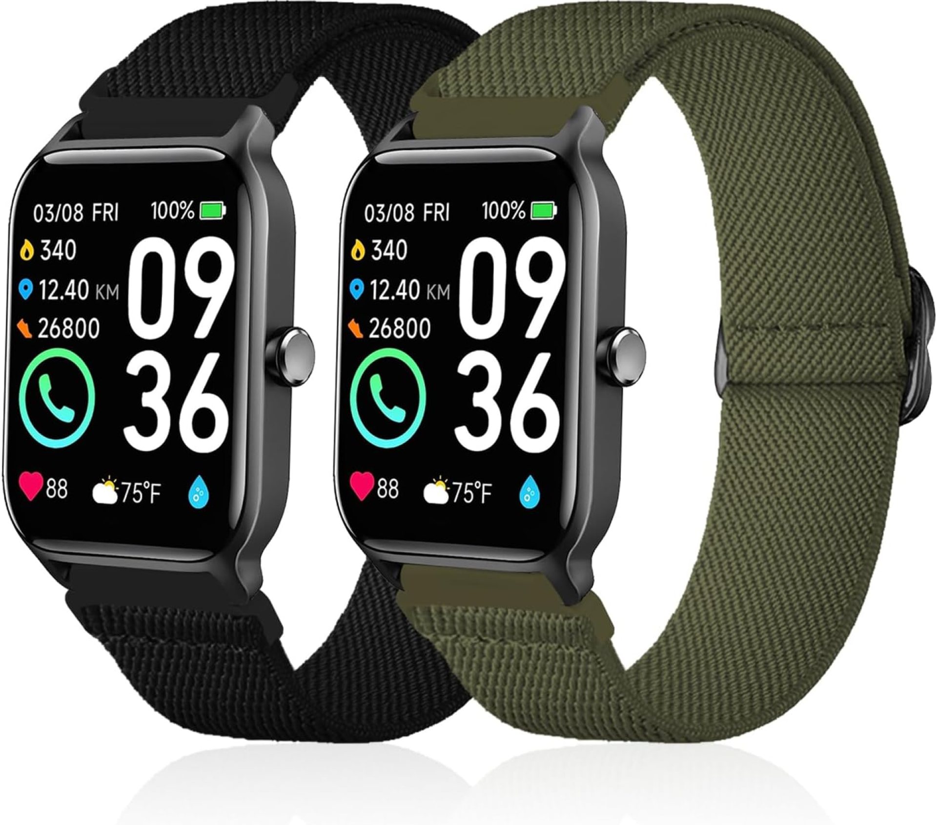2 Pack Stretchy Nylon Watch Bands Compatible with Woneligo/Fitpolo Smart Watch IDW13, Loop Soft Elastic Straps for FITVII H56/ID208Plus/Gydom/ENOMIR/Amzhero/TOOBUR/MILOUZ/Tensky IDW19 Watch 2 Pack Stretchy Nylon Watch Bands Compatible with Woneligo/Fitpolo Smart Watch IDW13, Loop Soft Elastic Straps for FITVII H56/ID208Plus/Gydom/ENOMIR/Amzhero/TOOBUR/MILOUZ/Tensky IDW19 Watch