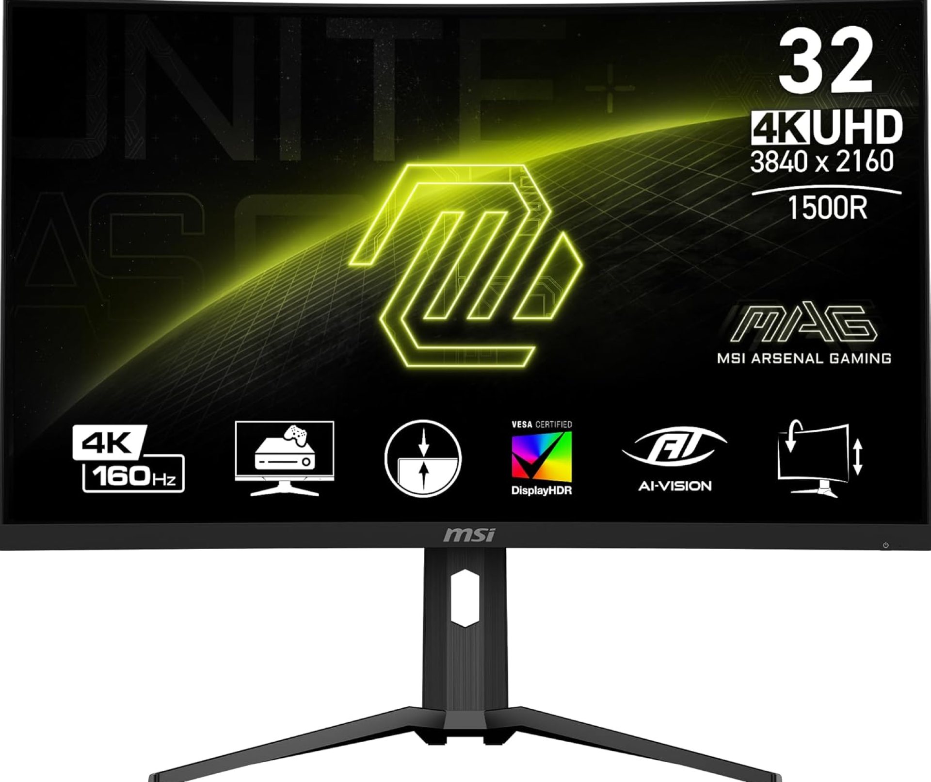 MSI MAG321CUP 32-inch 3840 x 2160 (UHD), VA, 4K Gaming Monitor 160Hz, Adaptive Sync, 1ms, HDMI, Display-Port, VESA Mountable, Tilt MSI MAG321CUP 32-inch 3840 x 2160 (UHD), VA, 4K Gaming Monitor 160Hz, Adaptive Sync, 1ms, HDMI, Display-Port, VESA Mountable, Tilt