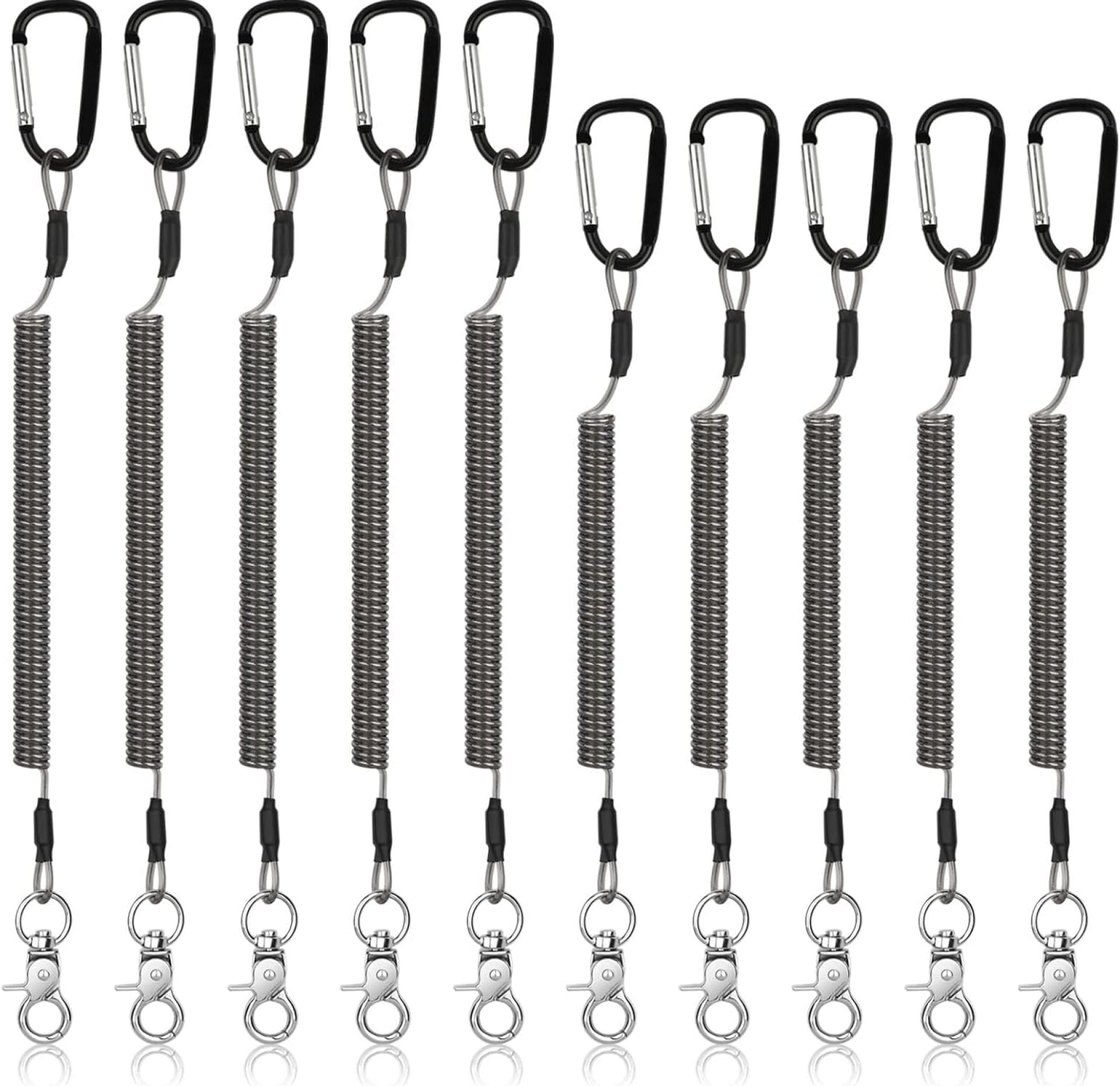 10 PCS Heavy Duty Fishing Lanyards with 2 Sizes, Retractable Safety Fishing Tool Ropes Steel Wire Coiled Lanyard with Carabiner and Keychain, Leash Rod Tether Accessories for Pliers Boating Kayak 10 PCS Heavy Duty Fishing Lanyards with 2 Sizes, Retractable Safety Fishing Tool Ropes Steel Wire Coiled Lanyard with Carabiner and Keychain, Leash Rod Tether Accessories for Pliers Boating Kayak