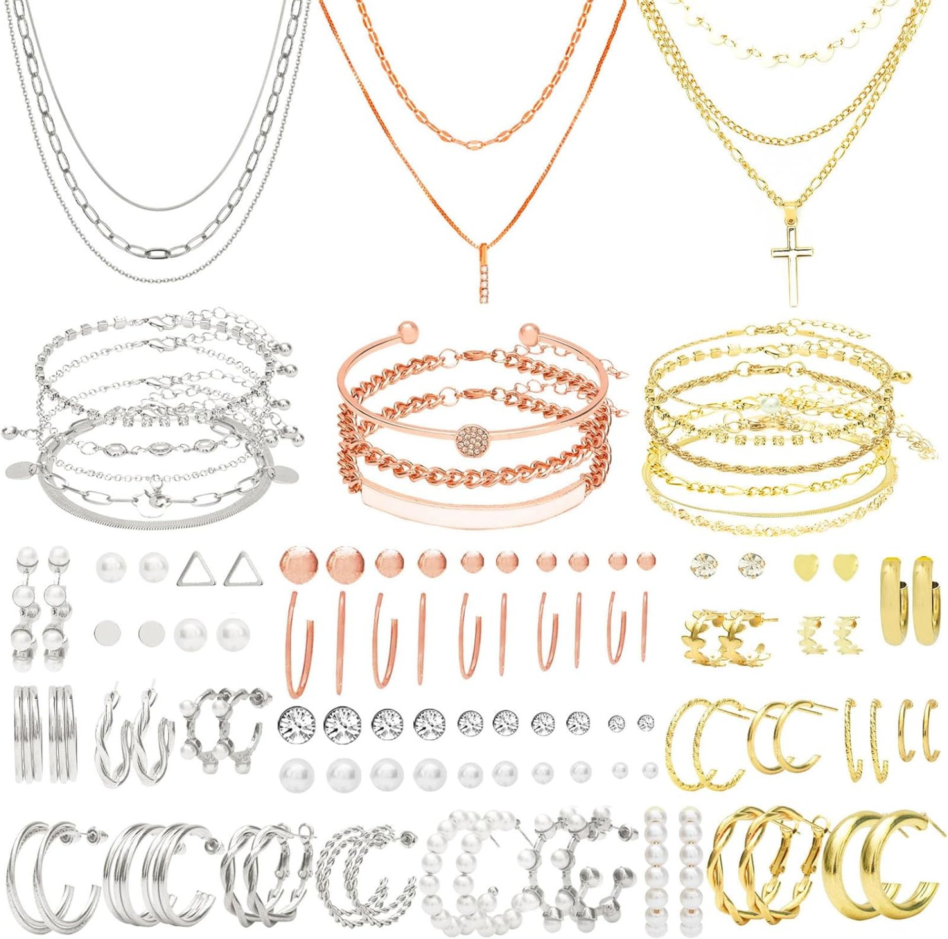 NEWITIN 93 Pieces Gold Jewelry Set for Women Fashion Costume Jewelry Gold Plated Necklace Bracelet Ring Gold Earrings Set for Women NEWITIN 93 Pieces Gold Jewelry Set for Women Fashion Costume Jewelry Gold Plated Necklace Bracelet Ring Gold Earrings Set for Women