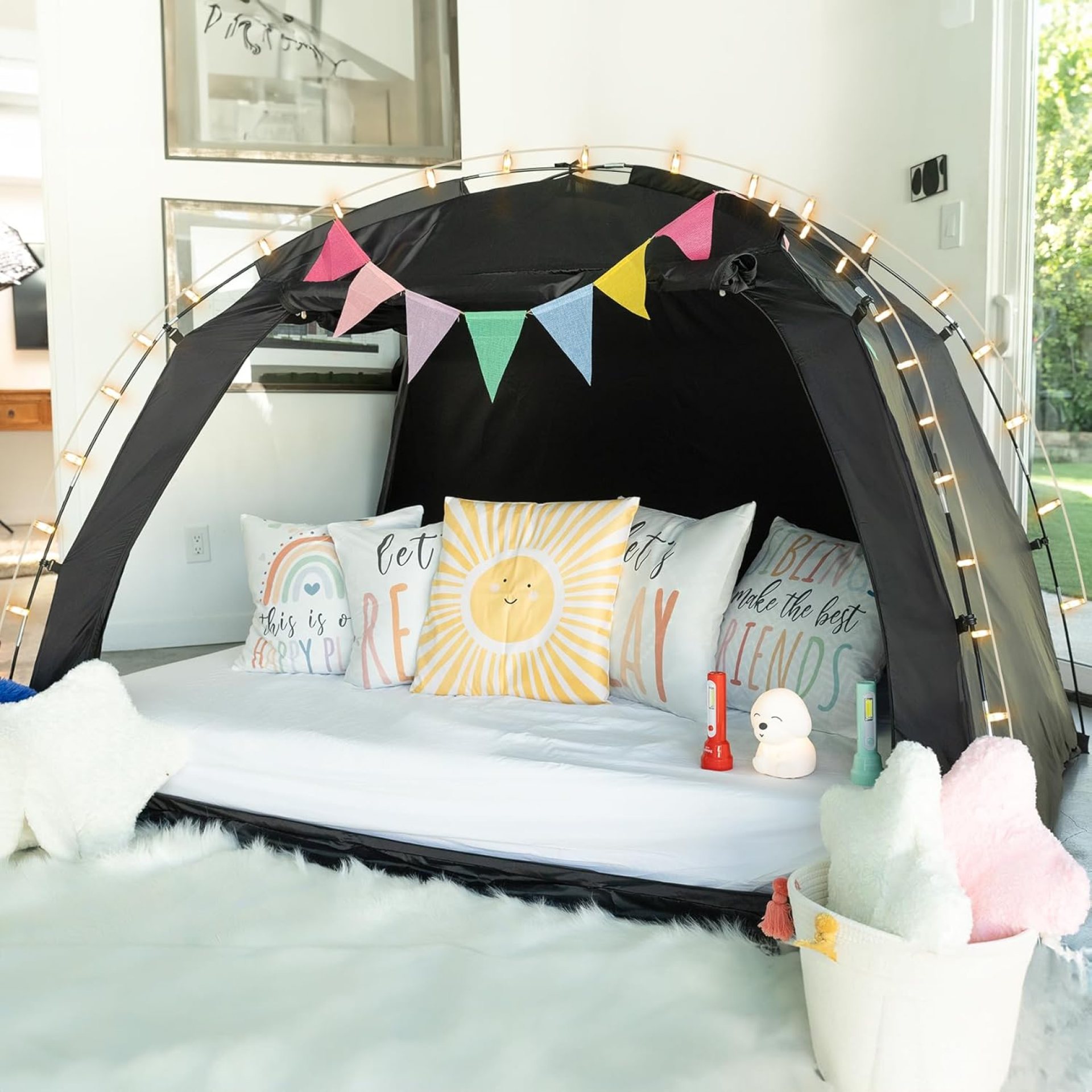 EighteenTek Bed Tent with Lights, Easy to Assemble Full Bed Canopy Black – Portable 90% Blackout Sleeping Canopy with 2 Doors Breathable Private Indoor Tent for Bedroom Decor, Full Size EighteenTek Bed Tent with Lights, Easy to Assemble Full Bed Canopy Black – Portable 90% Blackout Sleeping Canopy with 2 Doors Breathable Private Indoor Tent for Bedroom Decor, Full Size
