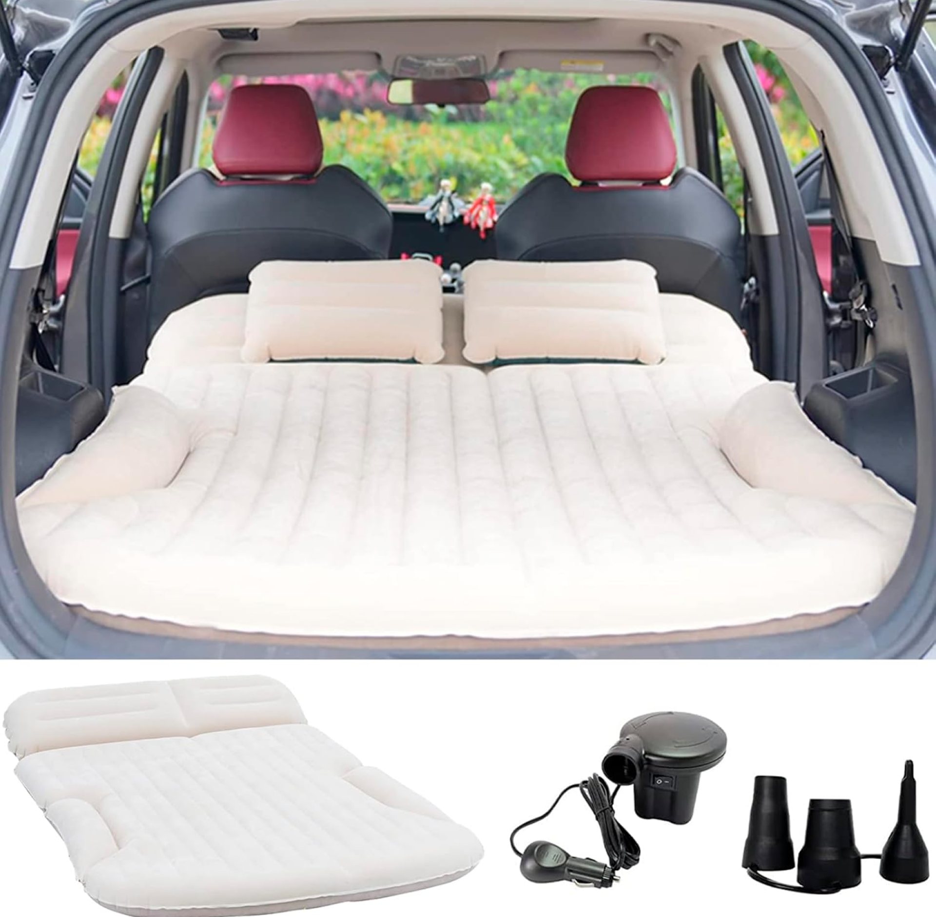 KMZ SUV Air Mattress Thickened and Double-Sided Flocking Travel Camping Bed with 2 Pillows & Electric Pump Dedicated Mobile Cushion Inflatable Bed for SUV Trunk and Rear Seat (Beige and Coffee) KMZ SUV Air Mattress Thickened and Double-Sided Flocking Travel Camping Bed with 2 Pillows & Electric Pump Dedicated Mobile Cushion Inflatable Bed for SUV Trunk and Rear Seat (Beige and Coffee)