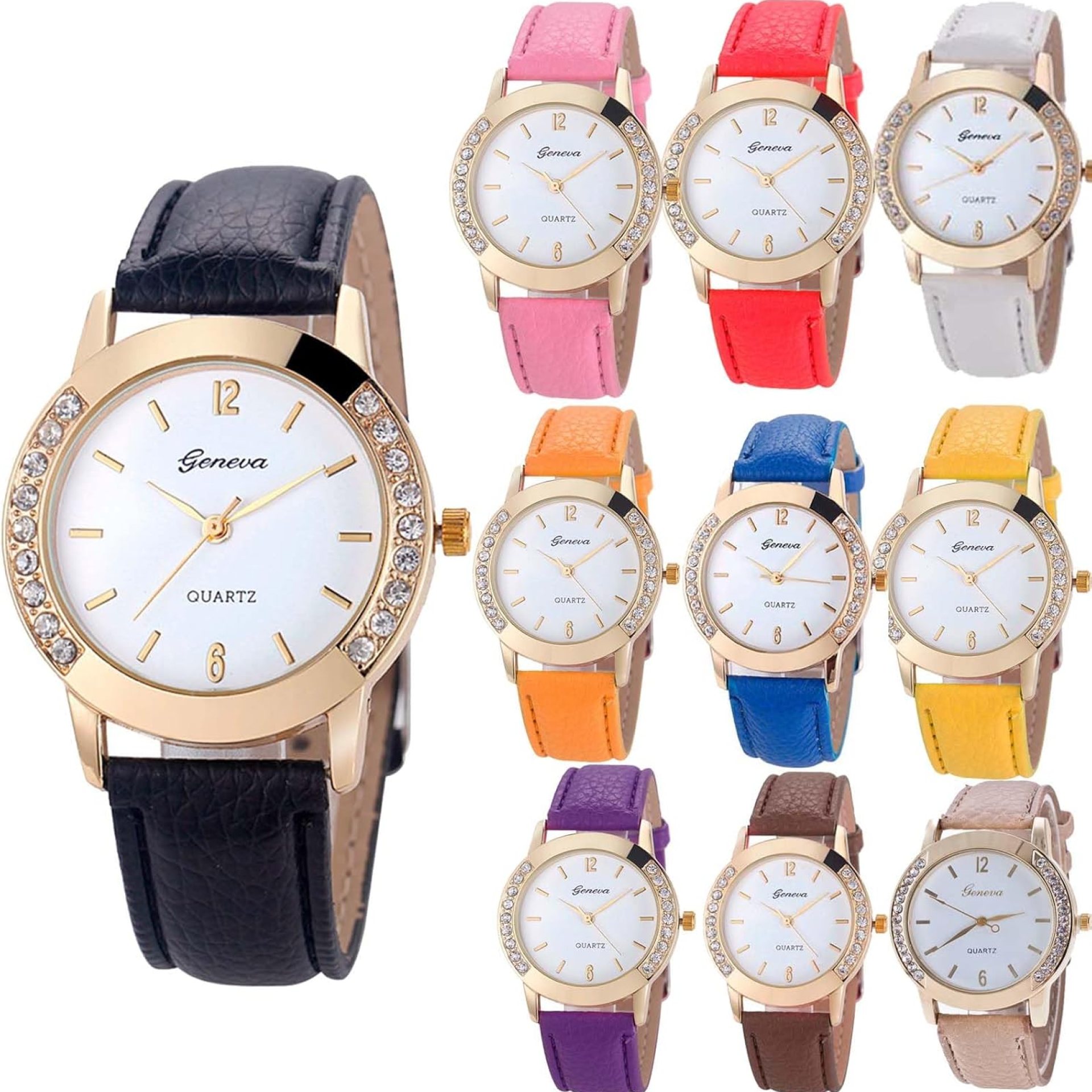 10 Pack Wholesale Women Watches Leather Rhinestone Inlaid Quartz Jelly Dress Wristwatch (10pcs-Leather Brand) 10 Pack Wholesale Women Watches Leather Rhinestone Inlaid Quartz Jelly Dress Wristwatch (10pcs-Leather Brand)
