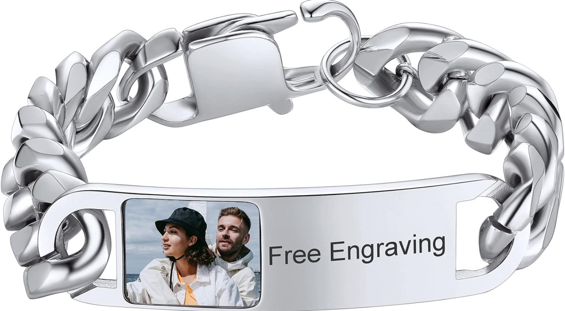 ChainsHouse Personalized ID Bracelet for Men Women Stainless Steel Cuban Curb Link Chain Custom Engrave Bar Bracelet Bangle, 7mm Width, 19-21CM, Send Gift Box ChainsHouse Personalized ID Bracelet for Men Women Stainless Steel Cuban Curb Link Chain Custom Engrave Bar Bracelet Bangle, 7mm Width, 19-21CM, Send Gift Box