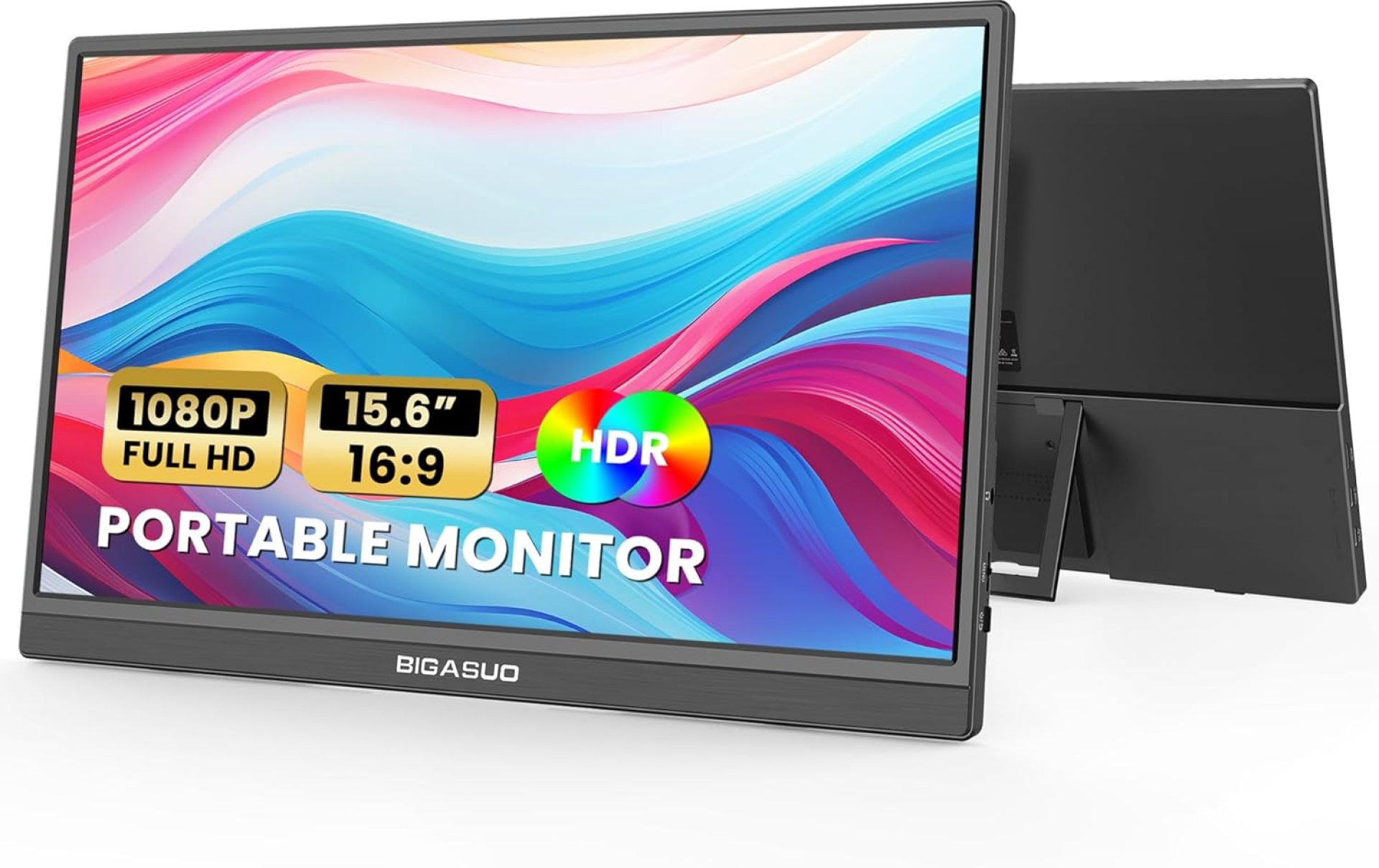 BIGASUO Portable Monitor, 15.6” 1080P FHD Kickstand Portable Laptop Monitor, USB C HDMI Computer Display IPS Gaming Monitor, External Monitor for Laptop PC MAC Phone PS4 Xbox Switch, Black, BG156 BIGASUO Portable Monitor, 15.6” 1080P FHD Kickstand Portable Laptop Monitor, USB C HDMI Computer Display IPS Gaming Monitor, External Monitor for Laptop PC MAC Phone PS4 Xbox Switch, Black, BG156