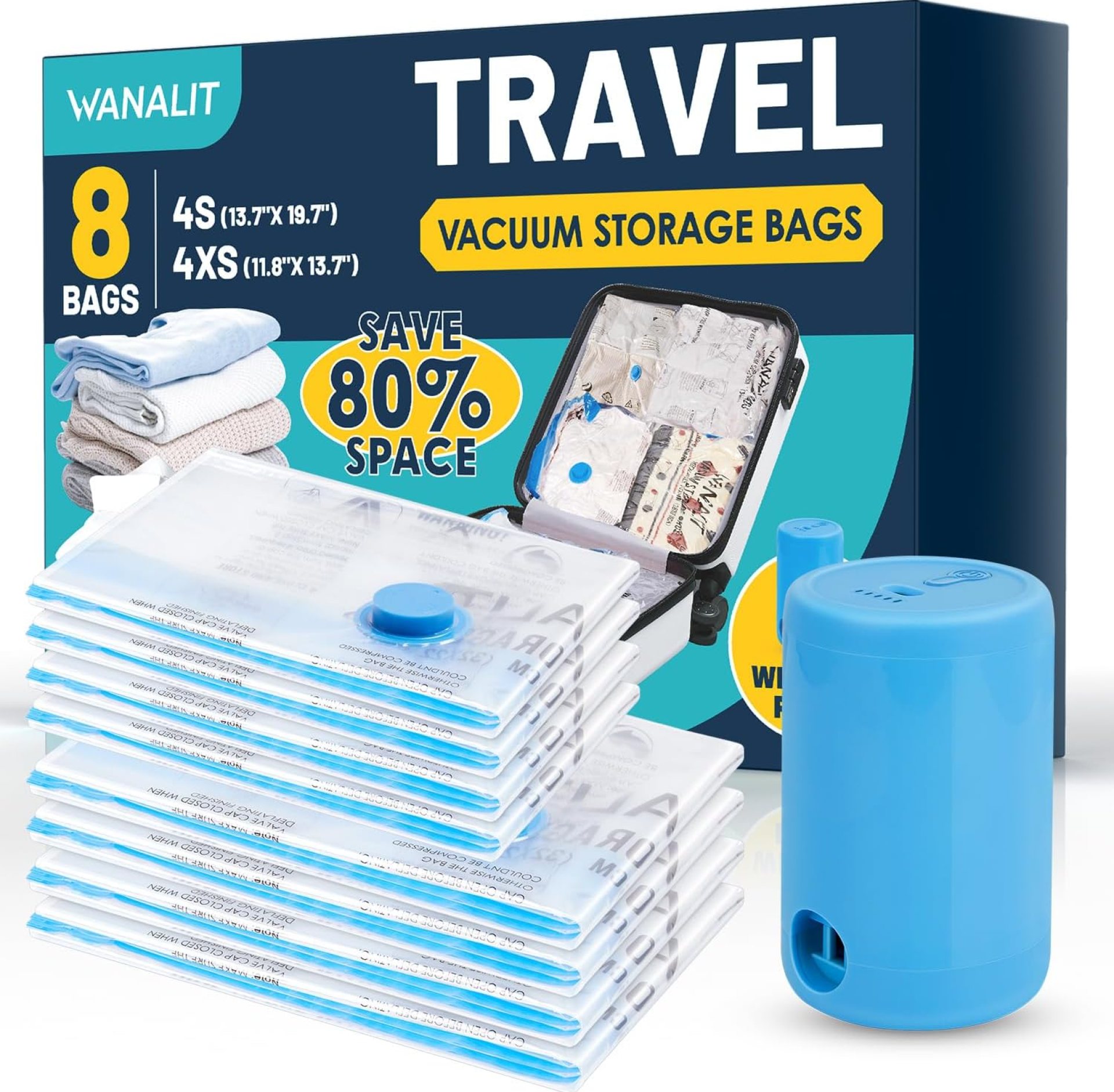 Vacuum Storage Bags for Travel, 8 Pack (4S+4XS) Vacuum Seal Bags with Wireless Rechargeable Electric Pump, Travel Essentials Space Saving Bag for Clothes, Luggage, Carry-on Suitcase, Backpack, Trip Vacuum Storage Bags for Travel, 8 Pack (4S+4XS) Vacuum Seal Bags with Wireless Rechargeable Electric Pump, Travel Essentials Space Saving Bag for Clothes, Luggage, Carry-on Suitcase, Backpack, Trip