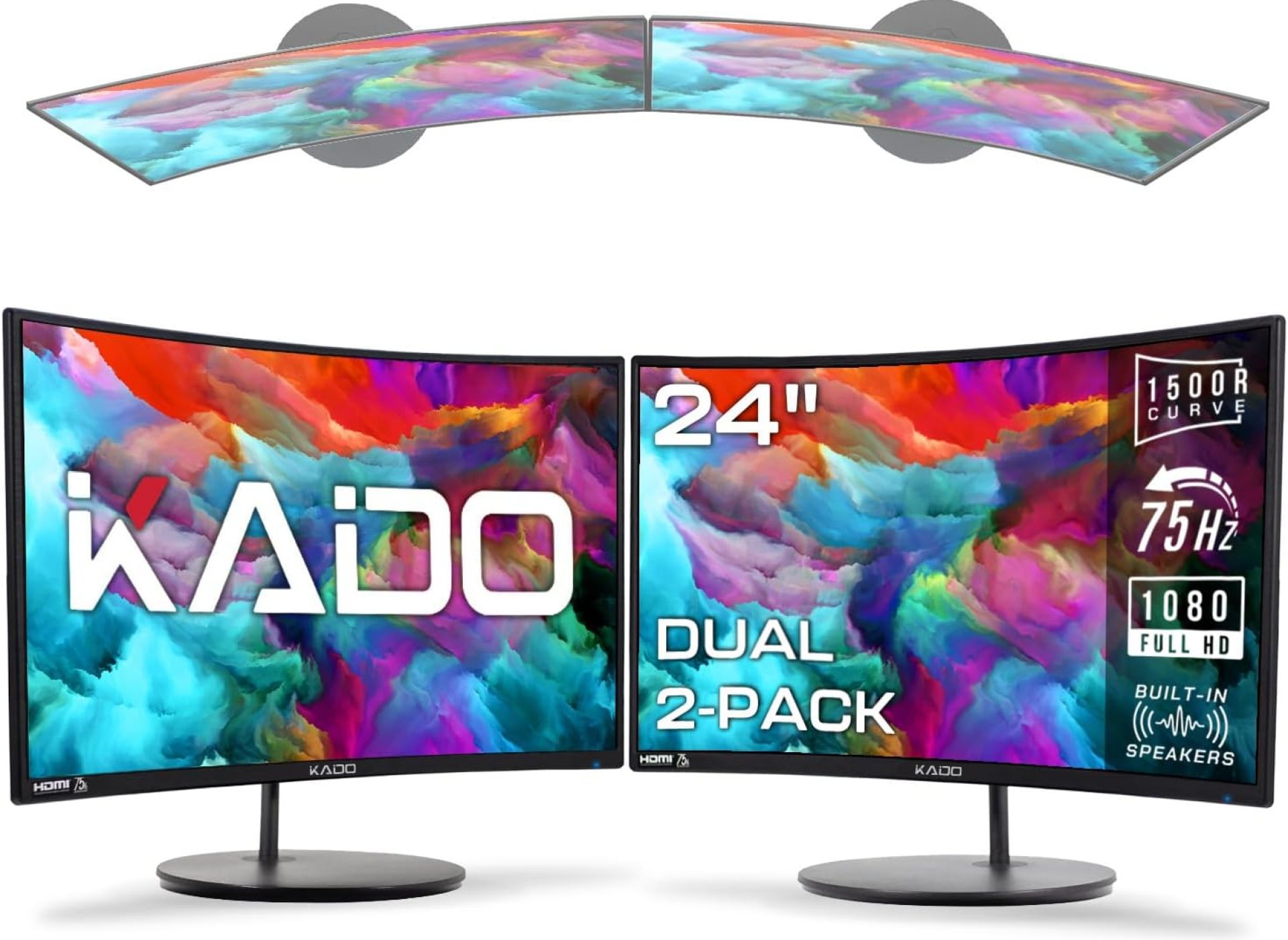 Kado Dual Monitor Setup – 2-Pack 24″ Curved 1500R 1920×1080 Computer Monitor 75Hz VESA Mount HDMI Office Gaming Built-in Speakers (C24 Dual Series) Kado Dual Monitor Setup – 2-Pack 24″ Curved 1500R 1920×1080 Computer Monitor 75Hz VESA Mount HDMI Office Gaming Built-in Speakers (C24 Dual Series)