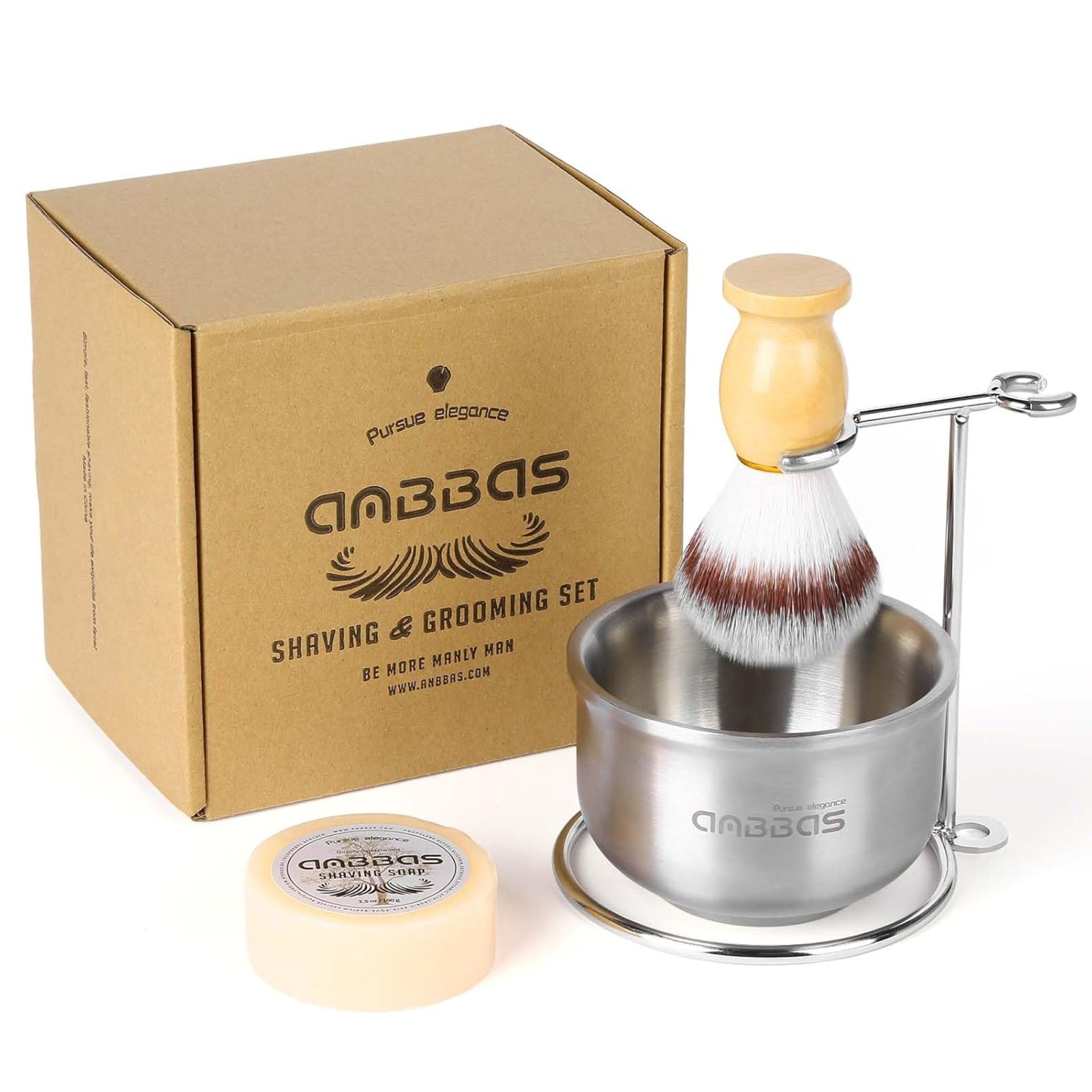 Anbbas Faux Badger Shaving Brush,Stainless Steel Shaving Razor and Brush Stand, Shaving Bowl and 100g Natural Soap Puck Refill,4in1 Wet Shave Kit for Men Anbbas Faux Badger Shaving Brush,Stainless Steel Shaving Razor and Brush Stand, Shaving Bowl and 100g Natural Soap Puck Refill,4in1 Wet Shave Kit for Men