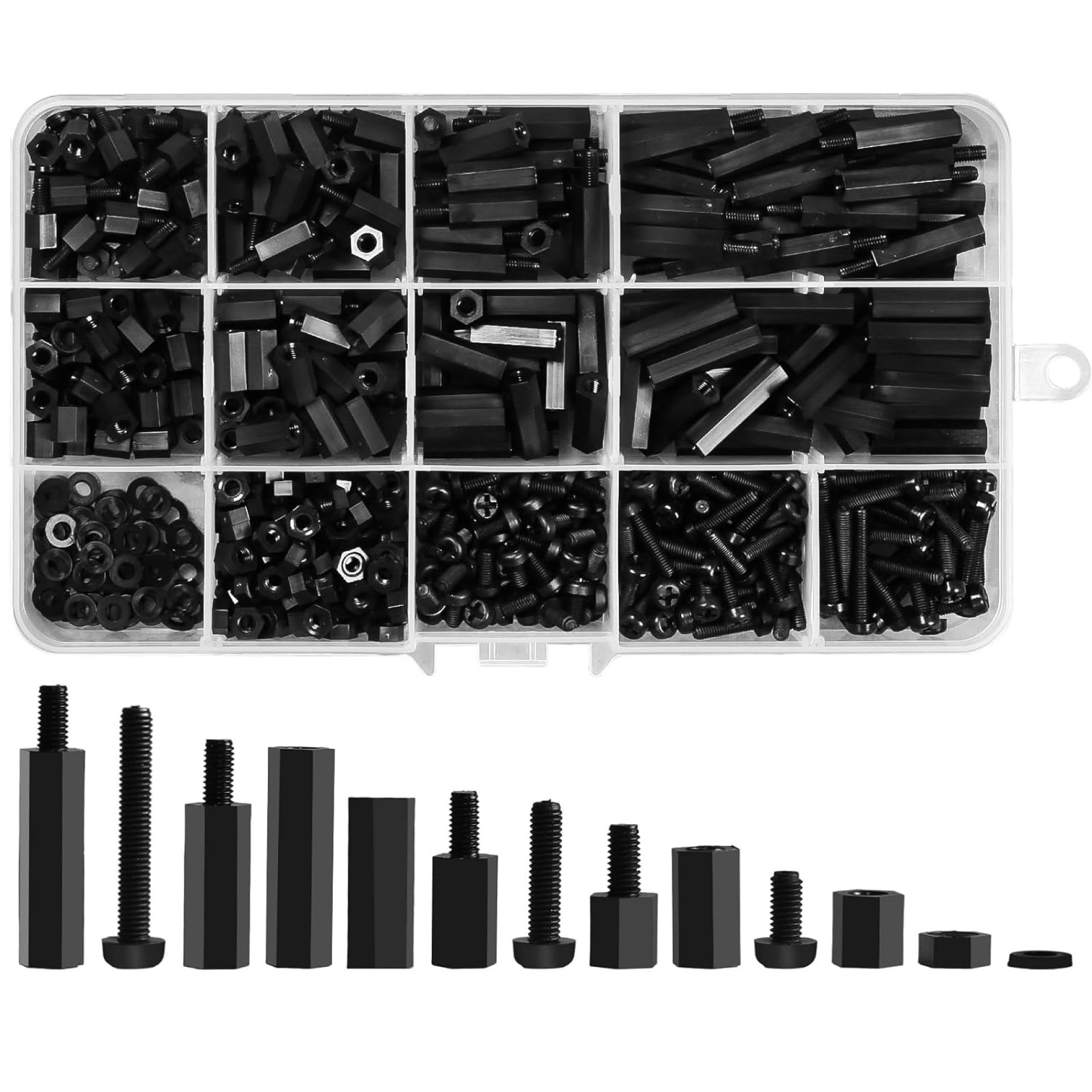 600PCS M3 Male Female Nylon Hex Spacer Standoffs Screws Nuts, Motherboard Standoffs and Screws Assortment Kit, Threaded Pillar for Circuit Board PCB Motherboard (Black) 600PCS M3 Male Female Nylon Hex Spacer Standoffs Screws Nuts, Motherboard Standoffs and Screws Assortment Kit, Threaded Pillar for Circuit Board PCB Motherboard (Black)