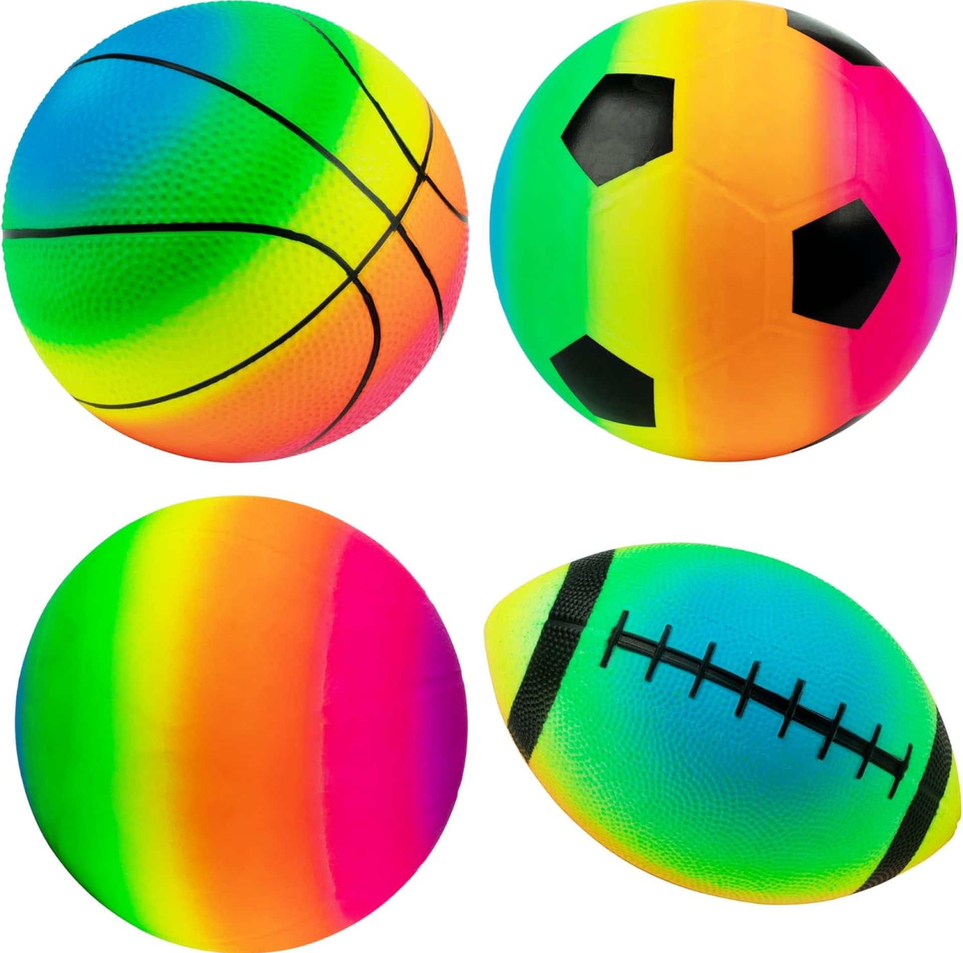 Rainbow Sports Balls Pack of 4, 1 Each of 8.5″ Football, Basketball, Soccer and Volleyball for Playground, Inflatable Multi-Sport Ball Set with 1 Pump for Kids Outdoor Activities Rainbow Sports Balls Pack of 4, 1 Each of 8.5″ Football, Basketball, Soccer and Volleyball for Playground, Inflatable Multi-Sport Ball Set with 1 Pump for Kids Outdoor Activities