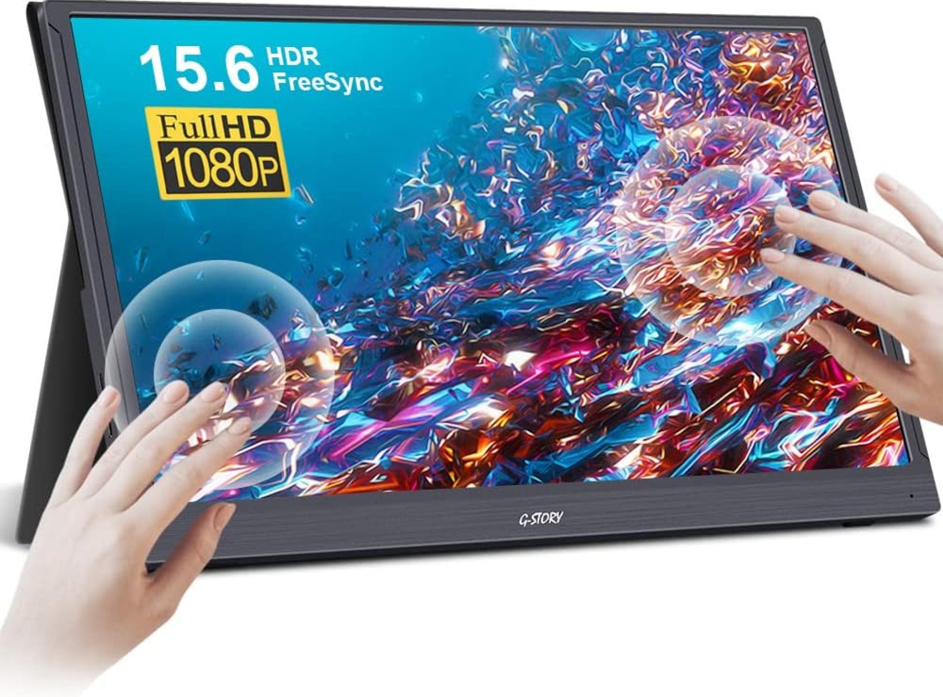 G-STORY 15.6 inch Touchscreen Portable Monitor 1080P Full HD IPS Display USB-C Gaming Monitor with HDR/FreeSync/Speakers/Mini HDMI for PS5 PS4 Xbox Series NS, Laptop PC Phone MAC G-STORY 15.6 inch Touchscreen Portable Monitor 1080P Full HD IPS Display USB-C Gaming Monitor with HDR/FreeSync/Speakers/Mini HDMI for PS5 PS4 Xbox Series NS, Laptop PC Phone MAC