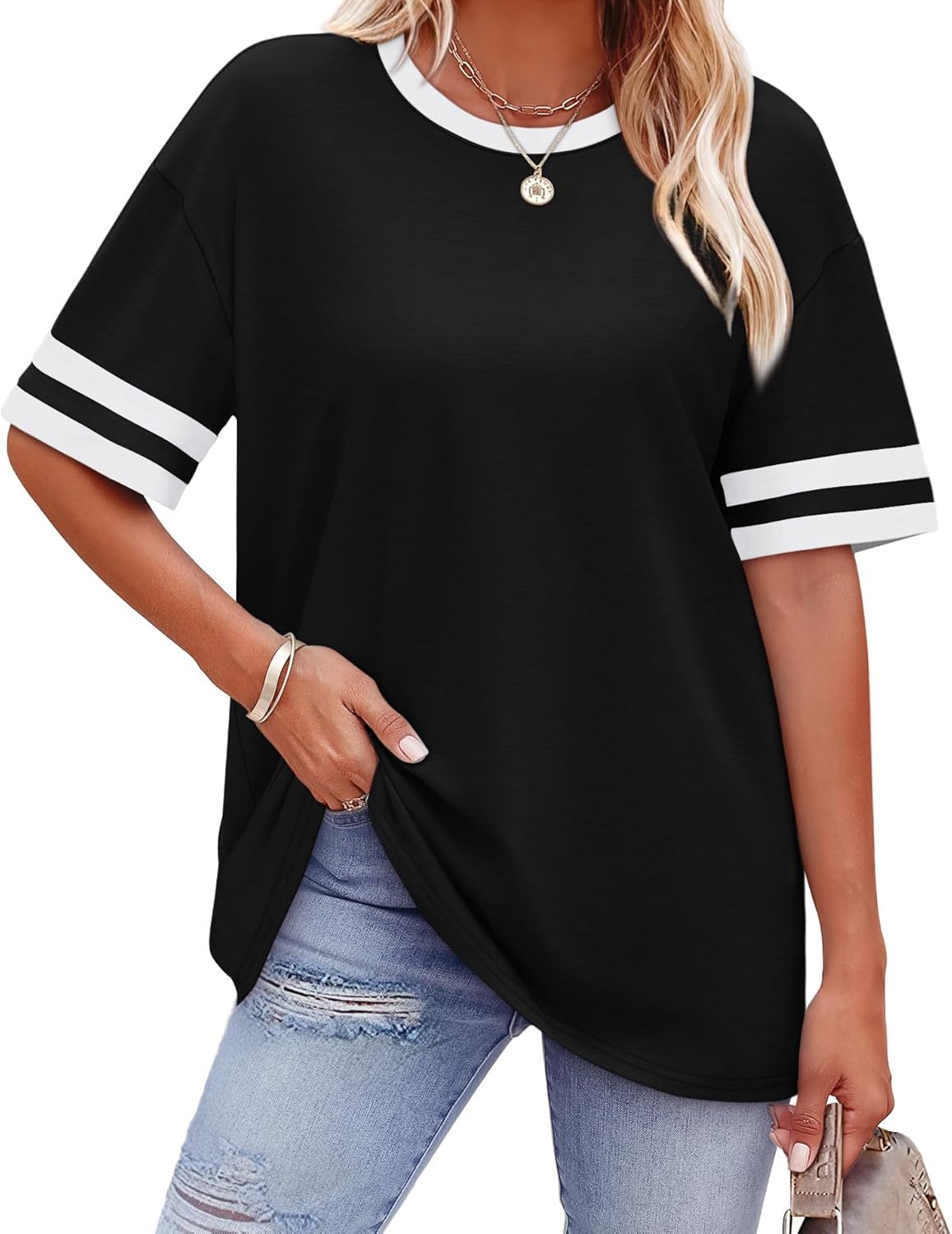 WIHOLL Womens T Shirts Loose Fit Short Sleeve Tees Crew Neck Color Block Summer Tops 2025 Fashion WIHOLL Womens T Shirts Loose Fit Short Sleeve Tees Crew Neck Color Block Summer Tops 2025 Fashion