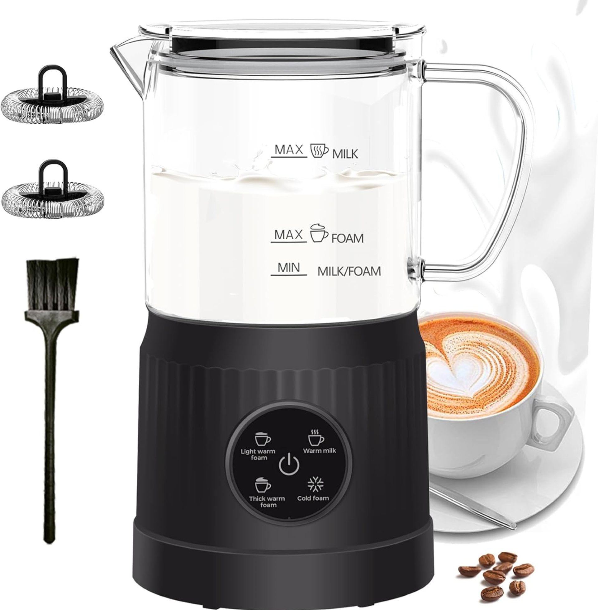 4-in-1 Milk Frother, Electric Milk Frother and Steamer with LED Touch Screen, Non-stick Bottom, Milk Warmer 13.52oz for Lattes, Cappuccinos, and Macchiatos at Home, Black 4-in-1 Milk Frother, Electric Milk Frother and Steamer with LED Touch Screen, Non-stick Bottom, Milk Warmer 13.52oz for Lattes, Cappuccinos, and Macchiatos at Home, Black