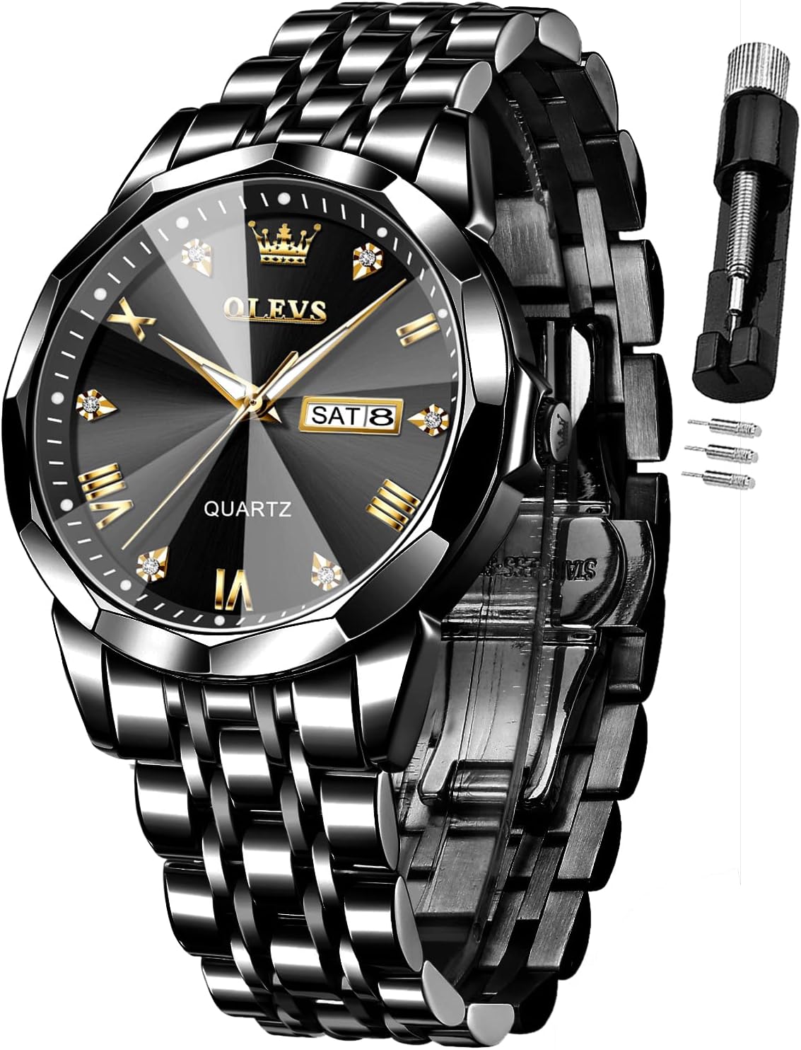 OLEVS Watch for Men Diamond Business Dress Analog Quartz Stainless Steel Waterproof Luminous Date Two Tone Luxury Casual Wrist Watch OLEVS Watch for Men Diamond Business Dress Analog Quartz Stainless Steel Waterproof Luminous Date Two Tone Luxury Casual Wrist Watch