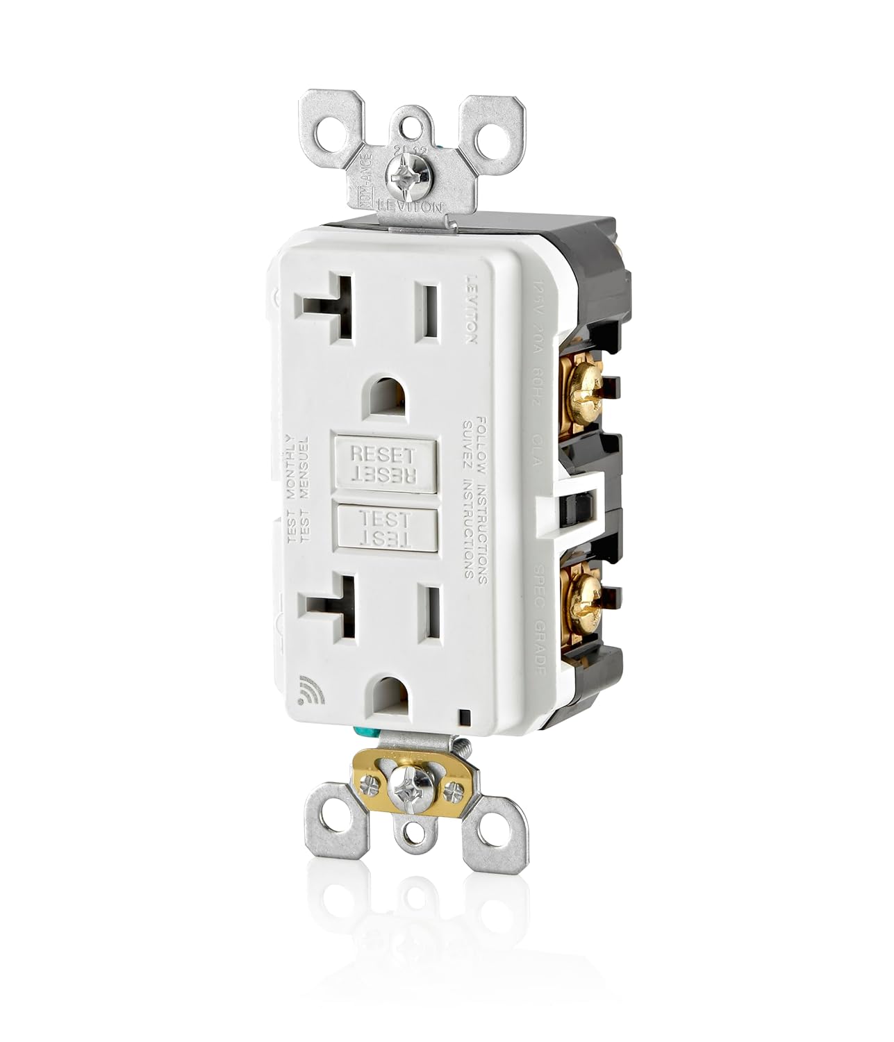 Leviton Smart GFCI, 20 Amp, Self Test, Tamper-Resistant with LED Indicator Light, Send Notifications Directly to Your Smartphone, D2GF2-KW, White Leviton Smart GFCI, 20 Amp, Self Test, Tamper-Resistant with LED Indicator Light, Send Notifications Directly to Your Smartphone, D2GF2-KW, White