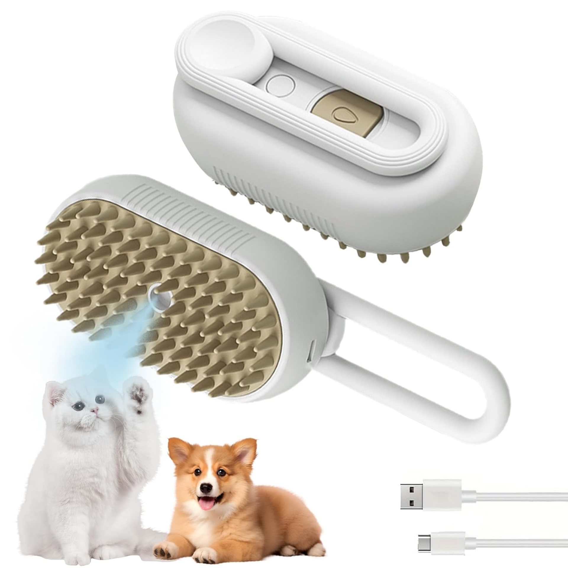 Cat Steam Brush for Shedding Dog Brush with Steam Pet Hair Cleaning Brush Comb for Spray 3 in 1 Pet Grooming (grey) Cat Steam Brush for Shedding Dog Brush with Steam Pet Hair Cleaning Brush Comb for Spray 3 in 1 Pet Grooming (grey)