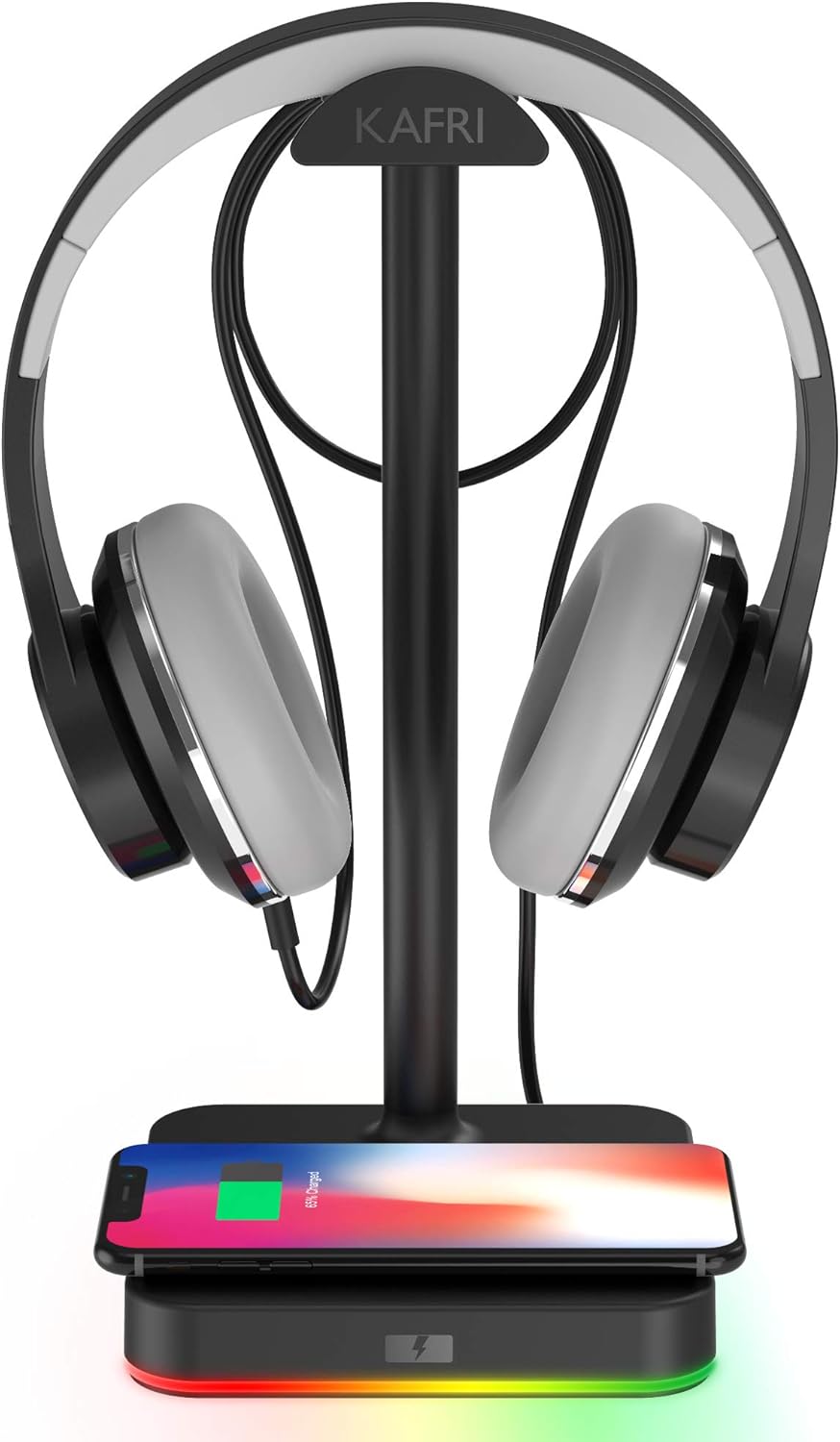 KAFRI RGB Headphone Stand with Wireless Charger Desk Gaming Headset Holder Hanger Rack with 10W/7.5W Fast Charge QI Wireless Charging Pad – Suitable for Gamer Desktop Table Game Earphone Accessories KAFRI RGB Headphone Stand with Wireless Charger Desk Gaming Headset Holder Hanger Rack with 10W/7.5W Fast Charge QI Wireless Charging Pad – Suitable for Gamer Desktop Table Game Earphone Accessories