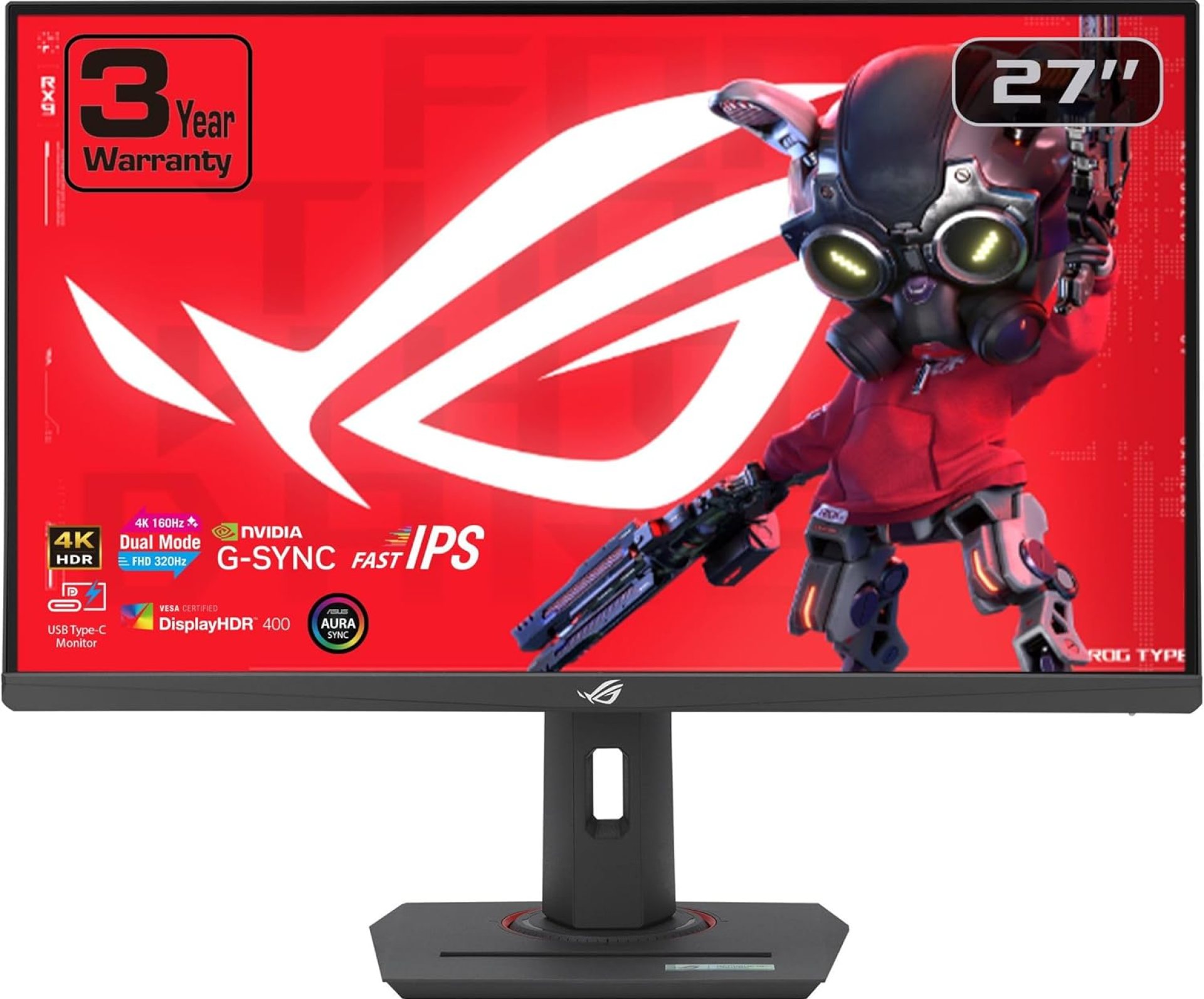 ASUS ROG Strix 27” 4K HDR USB-C Gaming Monitor (XG27UCG) – UHD (3840×2160) Dual Mode (4K 160Hz or FHD 320Hz), 1ms, Fast IPS, Extreme Low Motion Blur Sync, G-SYNC Compatible, AI Gaming, 3yr Warranty ASUS ROG Strix 27” 4K HDR USB-C Gaming Monitor (XG27UCG) – UHD (3840×2160) Dual Mode (4K 160Hz or FHD 320Hz), 1ms, Fast IPS, Extreme Low Motion Blur Sync, G-SYNC Compatible, AI Gaming, 3yr Warranty