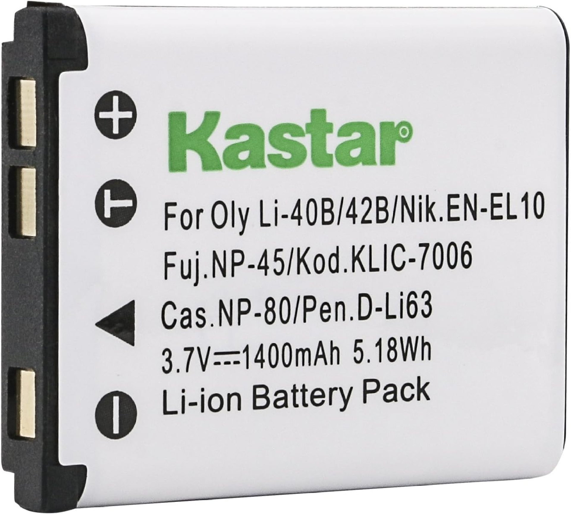 Kastar Digital Camera Replacement Lithium-Ion Battery Compatible with Fuji NP-45, Kodak KLIC-7006, EN-EL10, Pentax D-LI63, D-Li108, Olympus LI-40B, LI-42B, Casio NP-80, Sanyo Xacti Battery Kastar Digital Camera Replacement Lithium-Ion Battery Compatible with Fuji NP-45, Kodak KLIC-7006, EN-EL10, Pentax D-LI63, D-Li108, Olympus LI-40B, LI-42B, Casio NP-80, Sanyo Xacti Battery