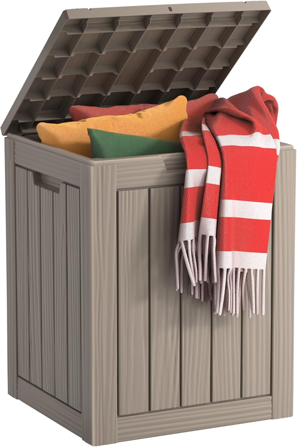28 Gallon Outdoor Storage Box, Resin Waterproof UV-Resistant Deck Box, Reinforced Stability for Patio, Garden, and Poolside, Striped Beige 28 Gallon Outdoor Storage Box, Resin Waterproof UV-Resistant Deck Box, Reinforced Stability for Patio, Garden, and Poolside, Striped Beige