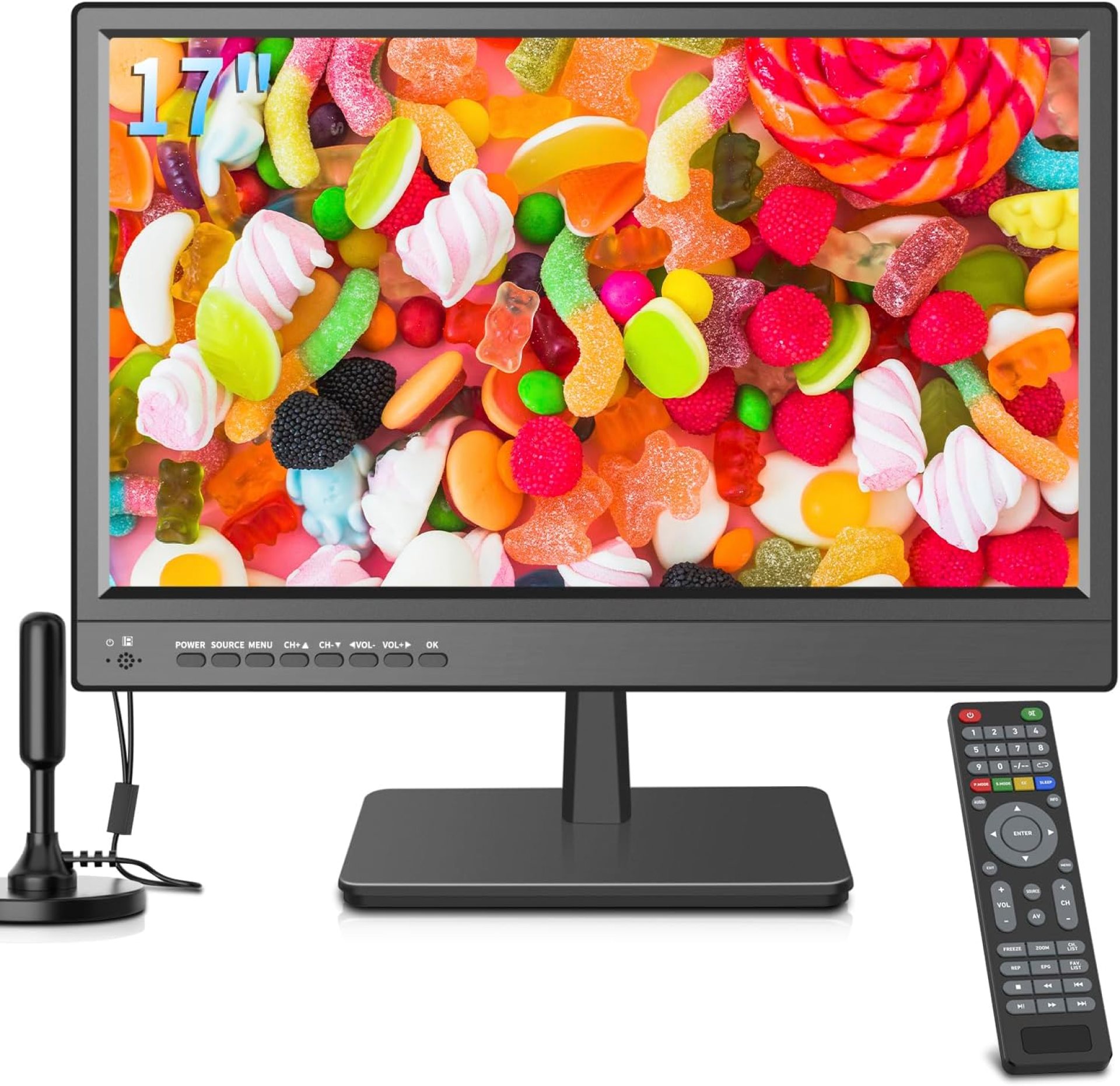 17 inch TV,Small Widescreen LED TV with Antenna,Digital ATSC Tuner-Free HD Local Channels,HDMI VGA USB Port,12 Volt Charger Cable/AC Power TV for Camping,Caravan and Kitchen 17 inch TV,Small Widescreen LED TV with Antenna,Digital ATSC Tuner-Free HD Local Channels,HDMI VGA USB Port,12 Volt Charger Cable/AC Power TV for Camping,Caravan and Kitchen