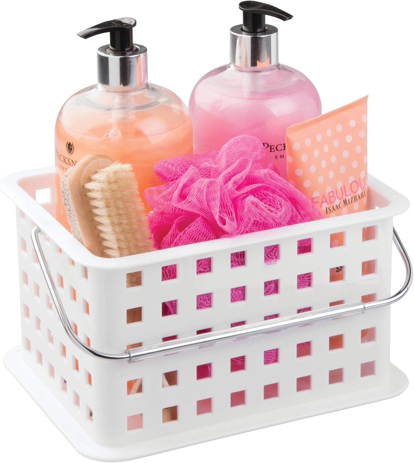 iDesign Spa Plastic Storage Organizer Basket with Handle for Bathroom, Health, Cosmetics, Hair Supplies and Beauty Products, 9.25″ x 7″ x 5″ – White iDesign Spa Plastic Storage Organizer Basket with Handle for Bathroom, Health, Cosmetics, Hair Supplies and Beauty Products, 9.25″ x 7″ x 5″ – White