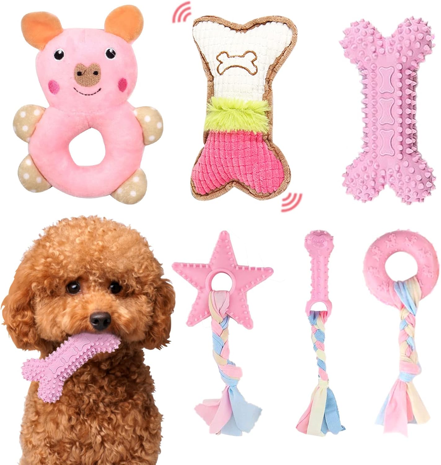 6 Pack Puppy Toys for Teething Small Dogs, Cute Pink Dog Chew Toys for Puppies, Soft Squeaky Dog Toys for Small Breed Cleaning Doggy Teeth, Outdoor Interactive Small Dog Chew Toys Set 6 Pack Puppy Toys for Teething Small Dogs, Cute Pink Dog Chew Toys for Puppies, Soft Squeaky Dog Toys for Small Breed Cleaning Doggy Teeth, Outdoor Interactive Small Dog Chew Toys Set