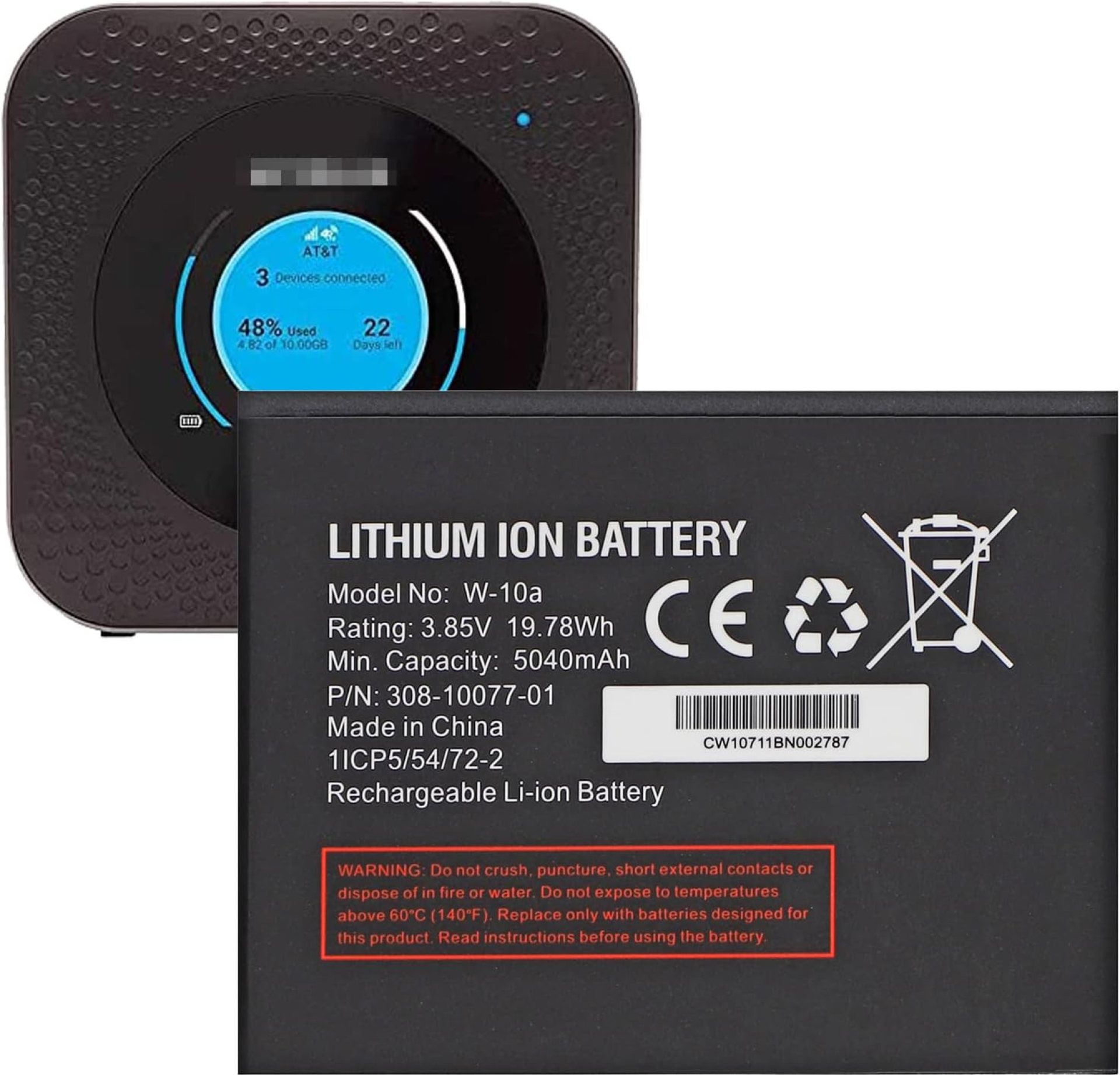 ASDAWN 5040mAh W-10a Battery Replacement for Netgear MR1100 AT&T Nighthawk M1 LTE Mobile Hotspot Router, (W-10 = W-10a) Model No: W-10a W-10 ASDAWN 5040mAh W-10a Battery Replacement for Netgear MR1100 AT&T Nighthawk M1 LTE Mobile Hotspot Router, (W-10 = W-10a) Model No: W-10a W-10