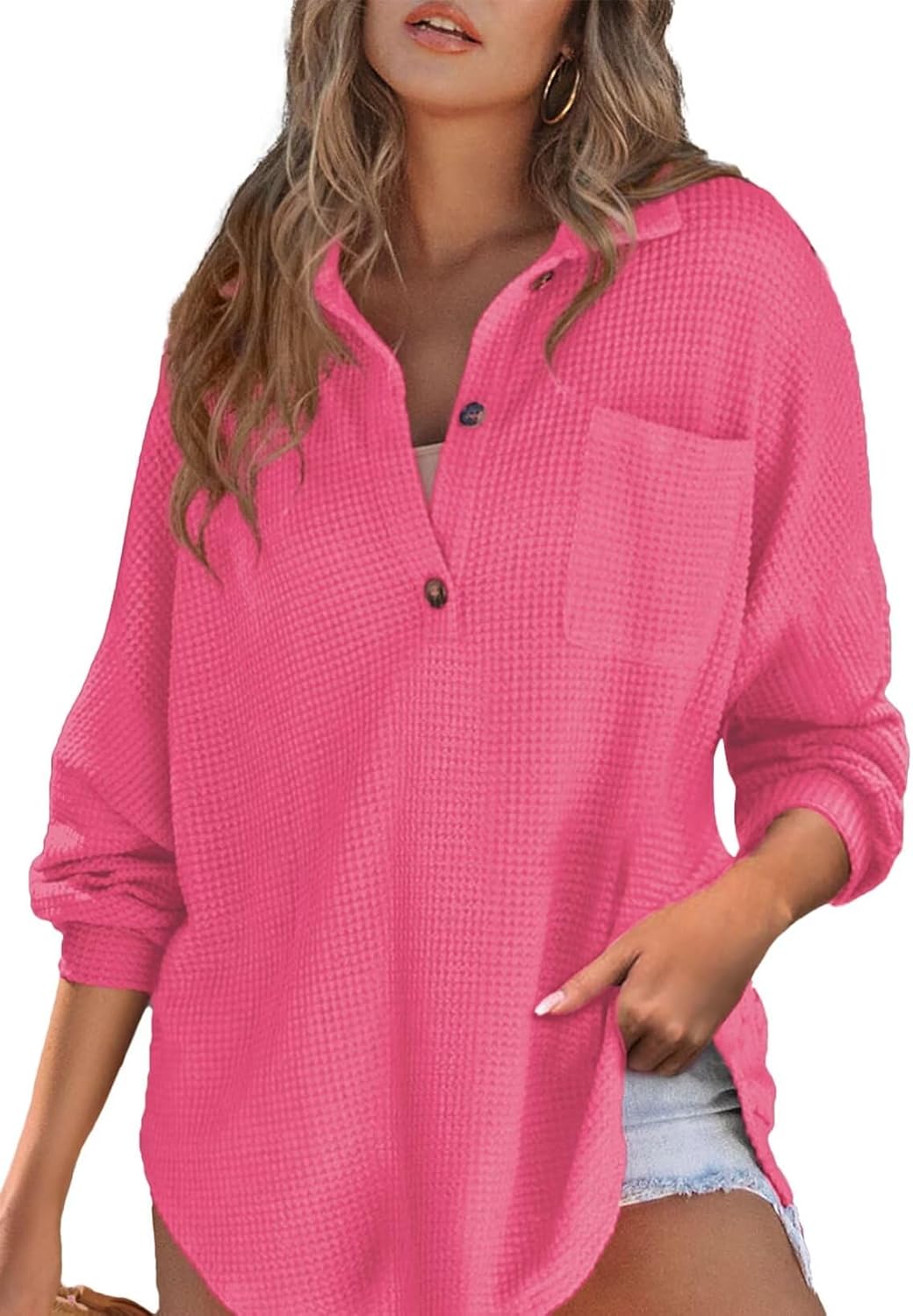 Astylish Women Waffle Knit Tops Henley Shirts Long Sleeve V Neck Solid Color Casual Tunic Astylish Women Waffle Knit Tops Henley Shirts Long Sleeve V Neck Solid Color Casual Tunic