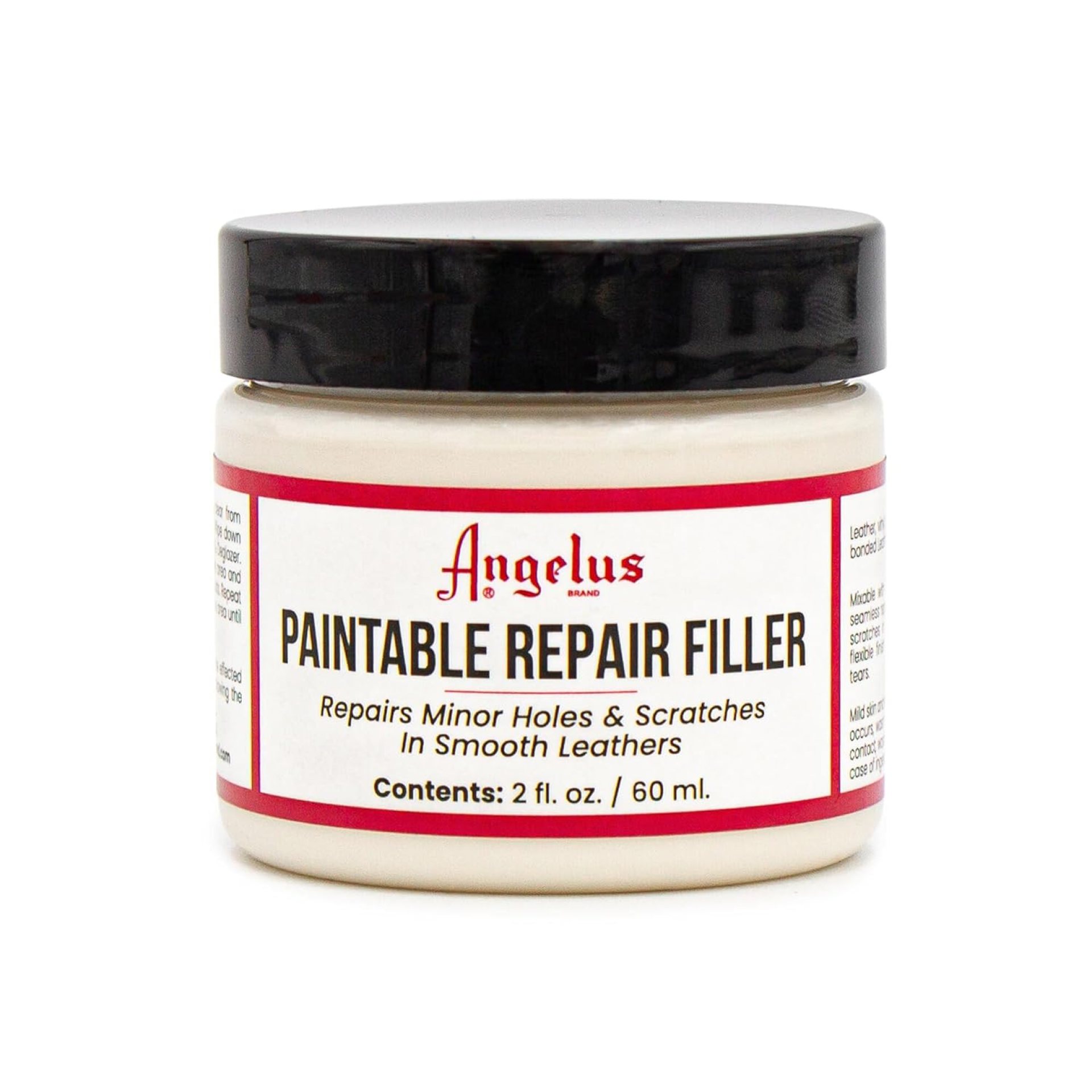 Angelus Leather Filler for Filling or Repairing Holes, Tears, Cracks, Scratches, for Leather Car Seats, Furniture, Shoes – Flexible | Made in USA – 2 fl oz Angelus Leather Filler for Filling or Repairing Holes, Tears, Cracks, Scratches, for Leather Car Seats, Furniture, Shoes – Flexible | Made in USA – 2 fl oz