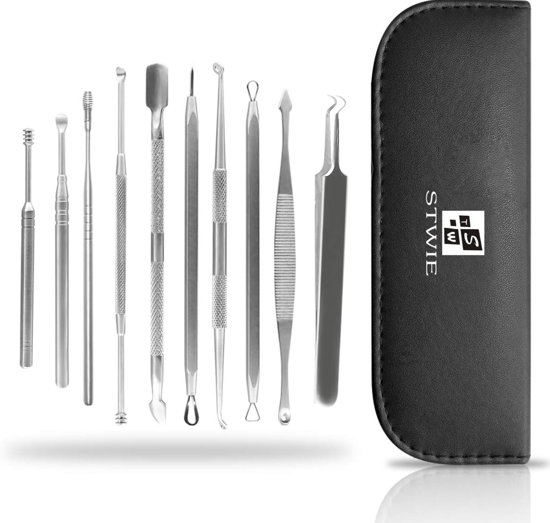 10pcs Pimple Popper Blackhead Remover Tool +Ear Wax Removal +Cuticle Pusher Stainless Steel Comedone Zit Blemish Acne Kit with Brush & Leather Bag 10pcs Pimple Popper Blackhead Remover Tool +Ear Wax Removal +Cuticle Pusher Stainless Steel Comedone Zit Blemish Acne Kit with Brush & Leather Bag