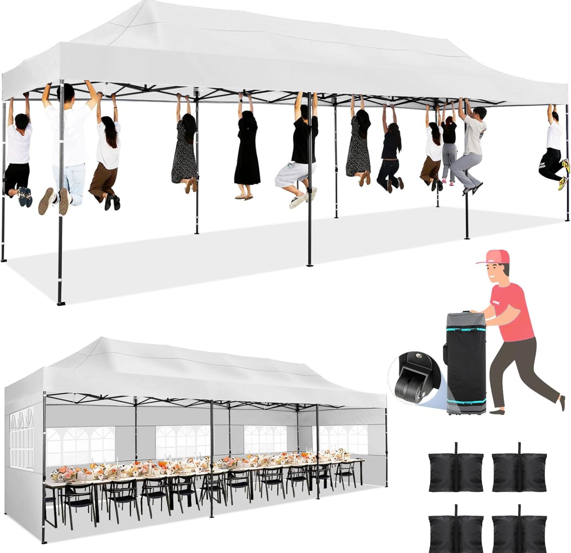 COBIZI Pop up Canopy Tent 10×30 Heavy Duty Gazebo with 8 Sidewalls, UPF 50+ All Weather Waterproof Commercial Outdoor Wedding Party Tents Canopy with Roller Bag,White COBIZI Pop up Canopy Tent 10×30 Heavy Duty Gazebo with 8 Sidewalls, UPF 50+ All Weather Waterproof Commercial Outdoor Wedding Party Tents Canopy with Roller Bag,White