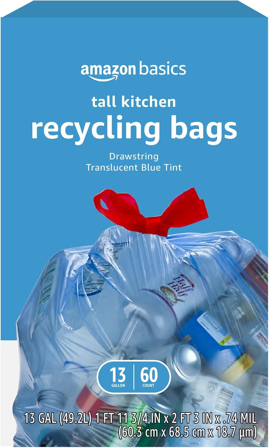 Amazon Basics Blue Recycling Trash Bags, Unscented, 13 Gallon, 60 count, Pack of 1 Amazon Basics Blue Recycling Trash Bags, Unscented, 13 Gallon, 60 count, Pack of 1